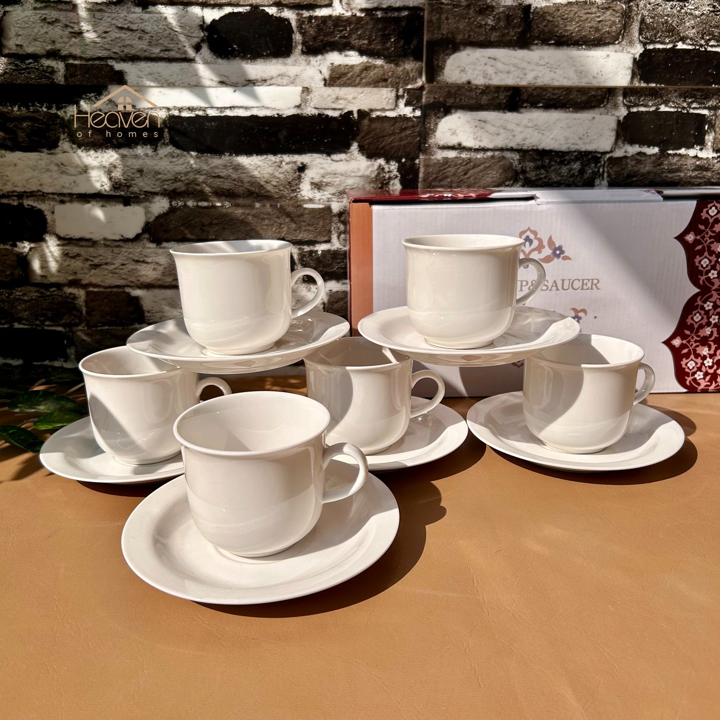 White Bone China Cup and Saucer Set of 6 – Weightless Perfection for Office and Restaurants Tea and Coffee Cups - Heaven of homes - Sale Pakistan