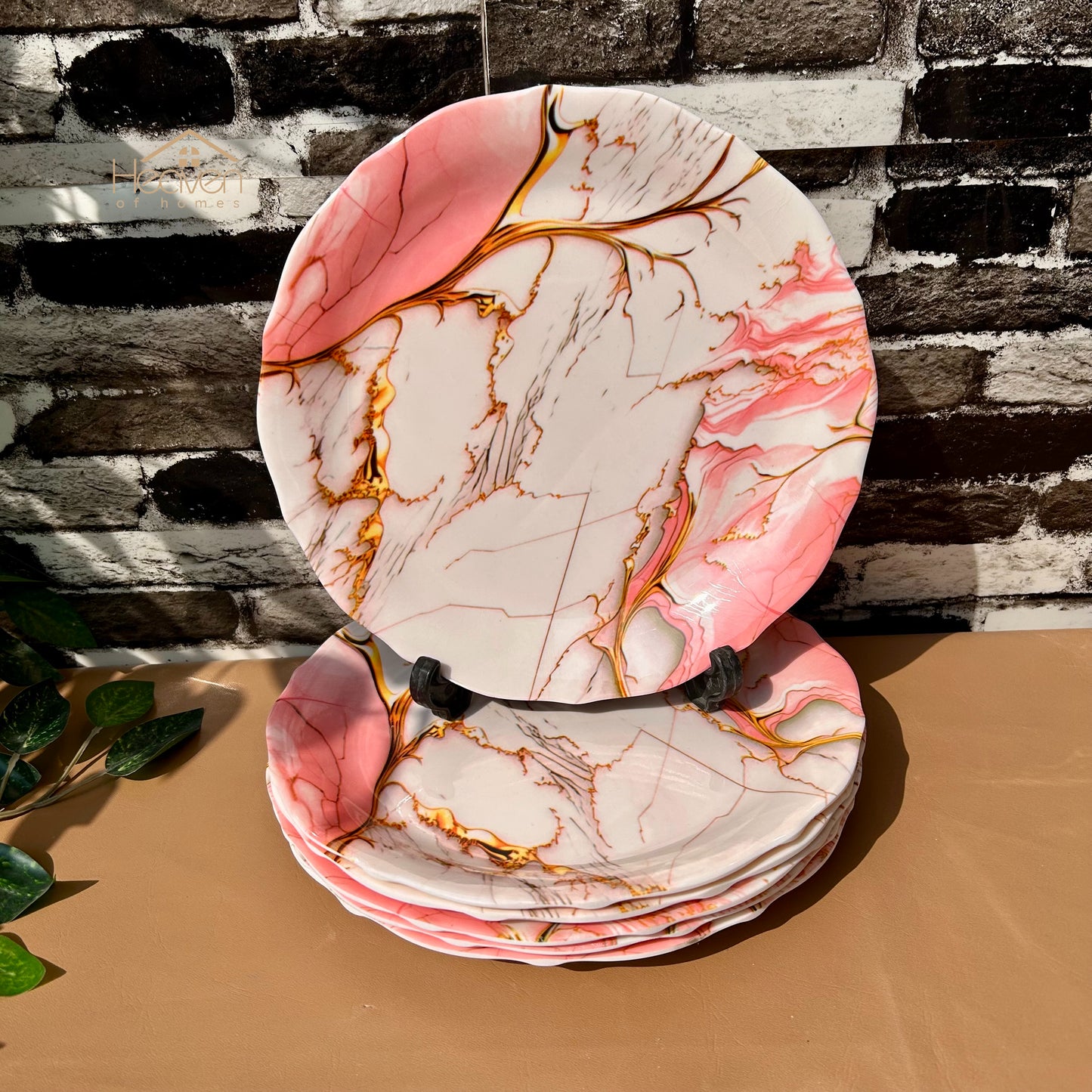 Set of 6 Melamine Plates Double-Glaze– Stain-Proof, Heavyweight, Durable Design Dinner Set Pink Sea - Heaven of homes - Sale Pakistan