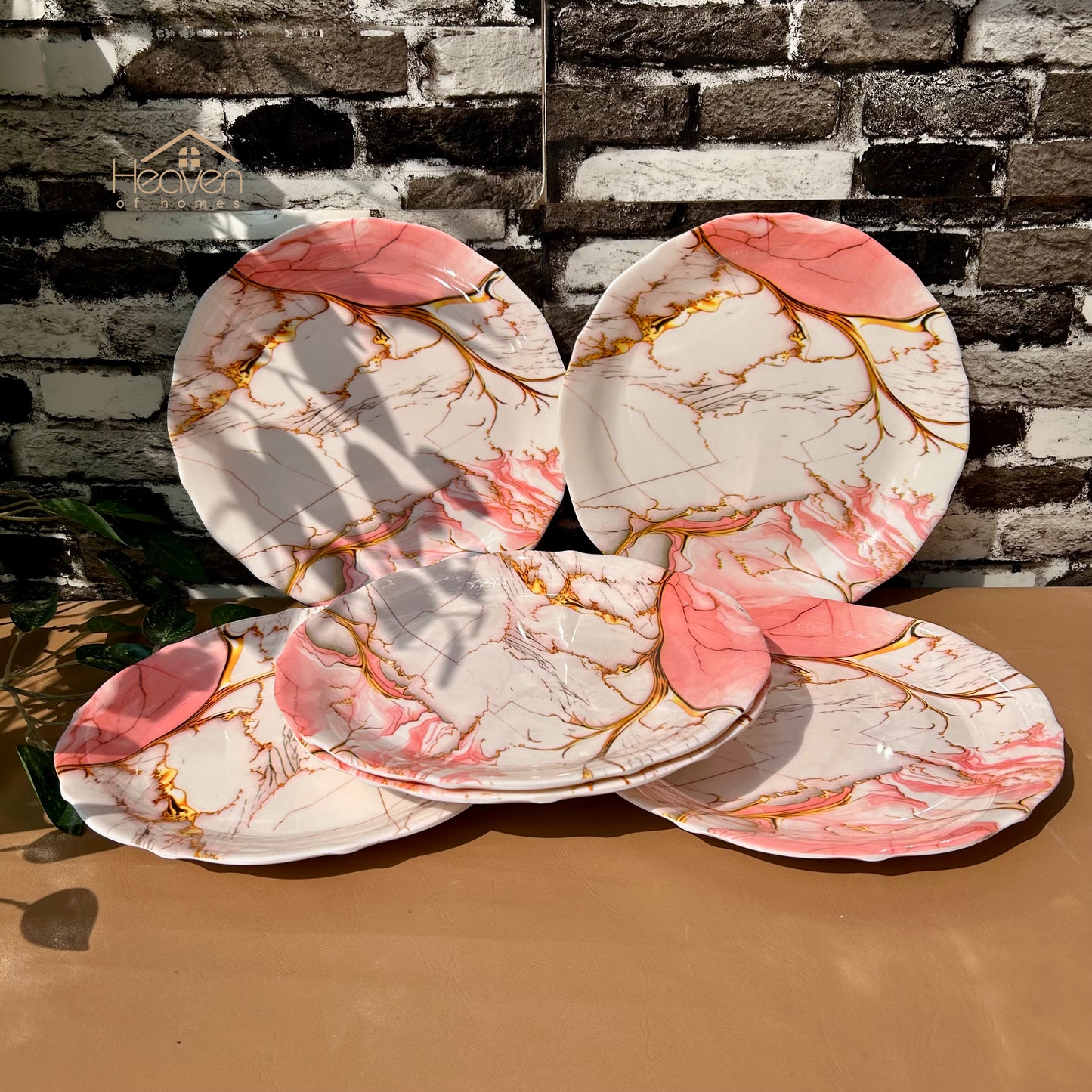Set of 6 Melamine Plates Double-Glaze– Stain-Proof, Heavyweight, Durable Design Dinner Set Pink Sea - Heaven of homes - Sale Pakistan