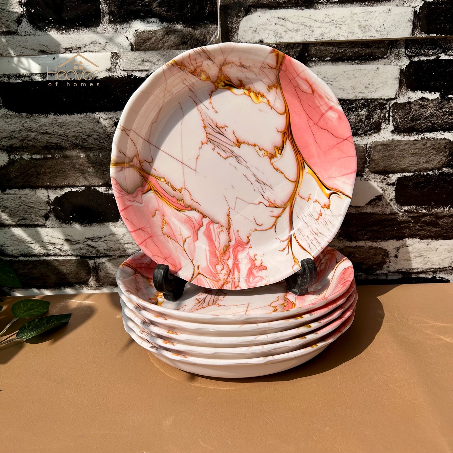 Set of 6 Melamine Plates Double-Glaze– Stain-Proof, Heavyweight, Durable Design Dinner Set Pink Sea - Heaven of homes - Sale Pakistan
