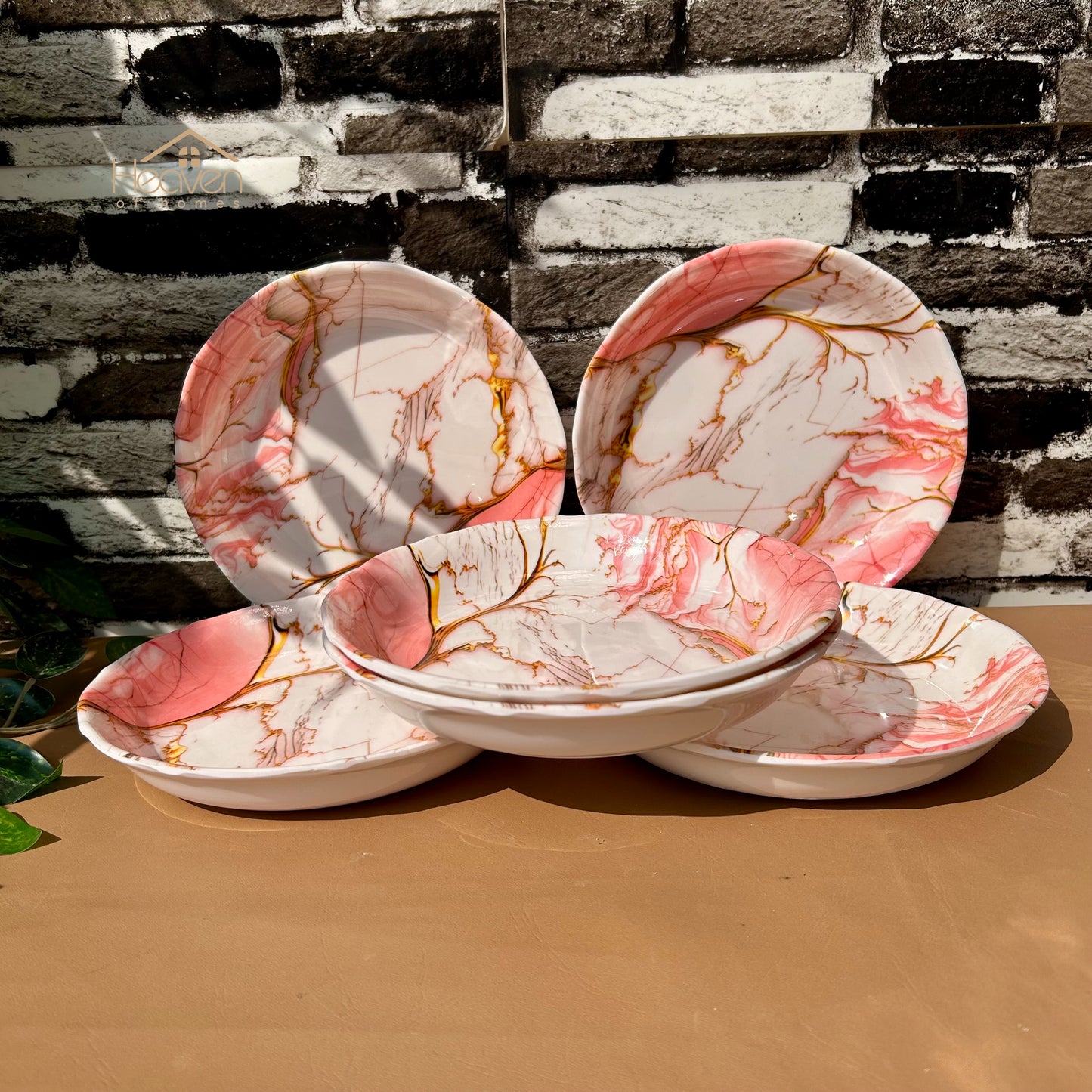 Set of 6 Melamine Plates Double-Glaze– Stain-Proof, Heavyweight, Durable Design Dinner Set Pink Sea - Heaven of homes - Sale Pakistan