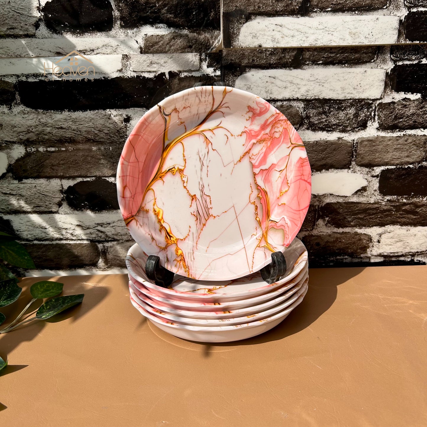 Set of 6 Melamine Plates Double-Glaze– Stain-Proof, Heavyweight, Durable Design Dinner Set Pink Sea - Heaven of homes - Sale Pakistan