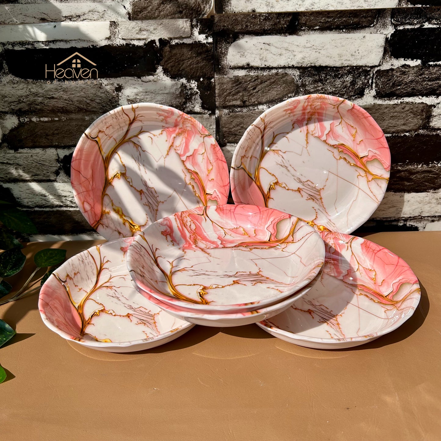 Set of 6 Melamine Plates Double-Glaze– Stain-Proof, Heavyweight, Durable Design Dinner Set Pink Sea - Heaven of homes - Sale Pakistan