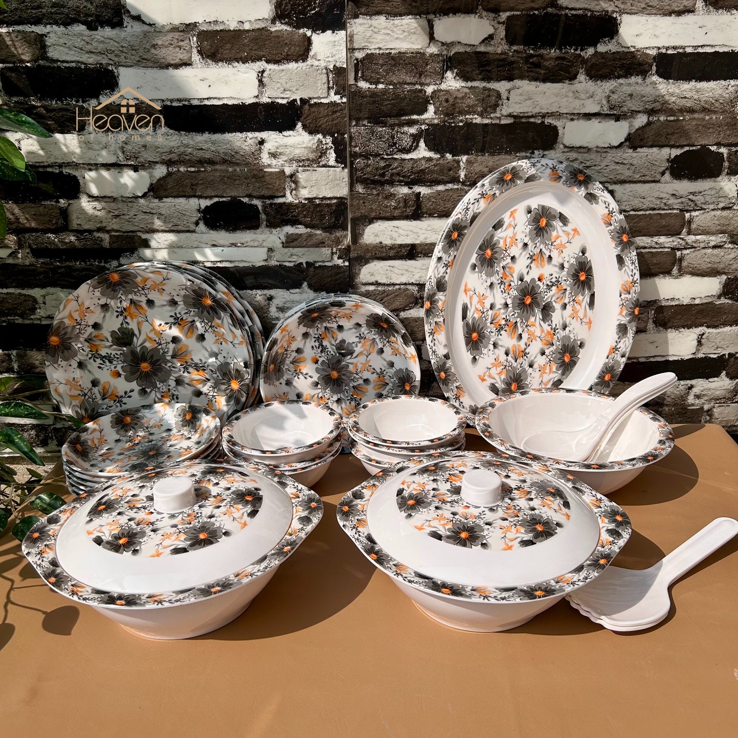 Melamine 6-Person Serving Dinner Set 36-Pieces Melamine Dinner Set – Trending Stain-Proof Double Glazed | Elegant Tableware Orange