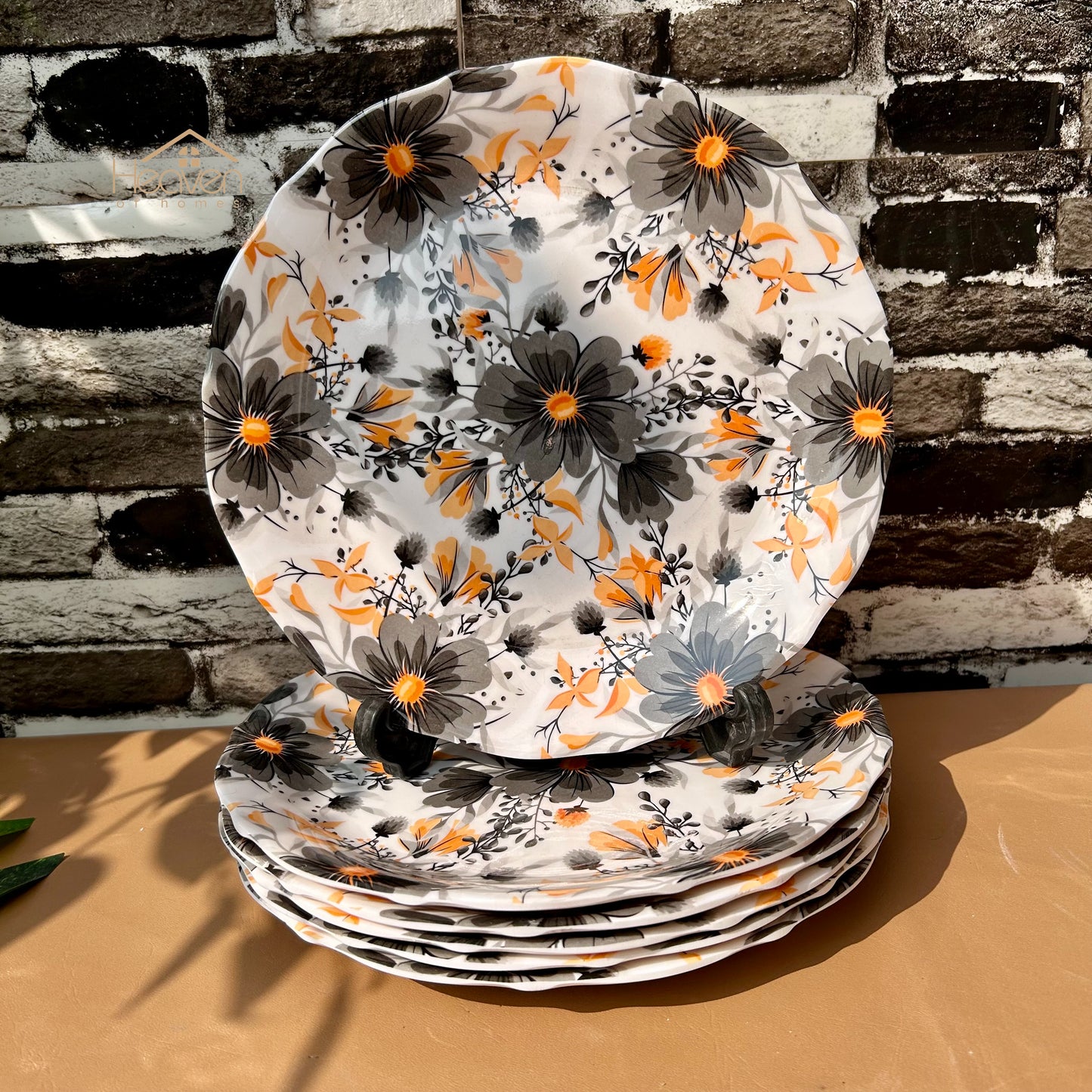 Set of 6 Melamine Plates Double-Glaze– Stain-Proof, Heavyweight, Durable Design Dinner Set Orange Blossom - Heaven of homes - Sale Pakistan