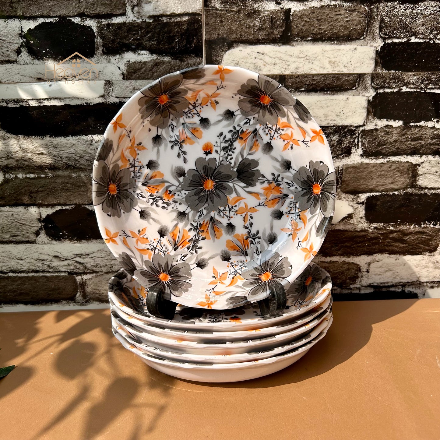 Set of 6 Melamine Plates Double-Glaze– Stain-Proof, Heavyweight, Durable Design Dinner Set Orange Blossom - Heaven of homes - Sale Pakistan
