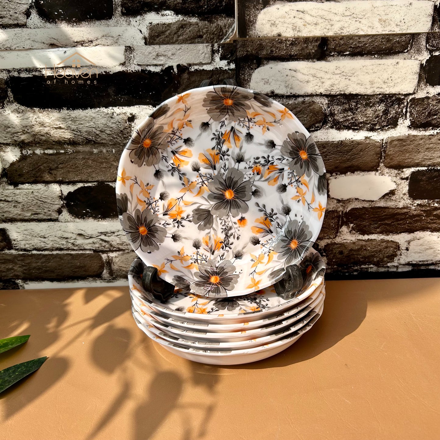 Set of 6 Melamine Plates Double-Glaze– Stain-Proof, Heavyweight, Durable Design Dinner Set Orange Blossom - Heaven of homes - Sale Pakistan