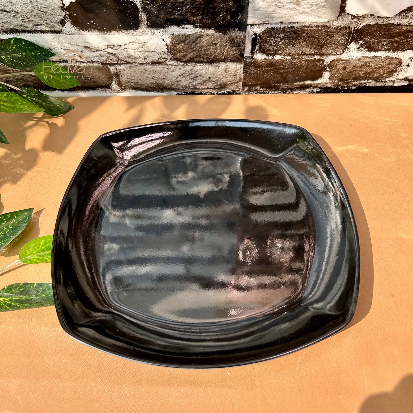 Set of 6 Melamine Plates Double-Glaze– Stain-Proof, Heavyweight, Durable Design Dinner Set Solid Black - Heaven of homes - Sale Pakistan