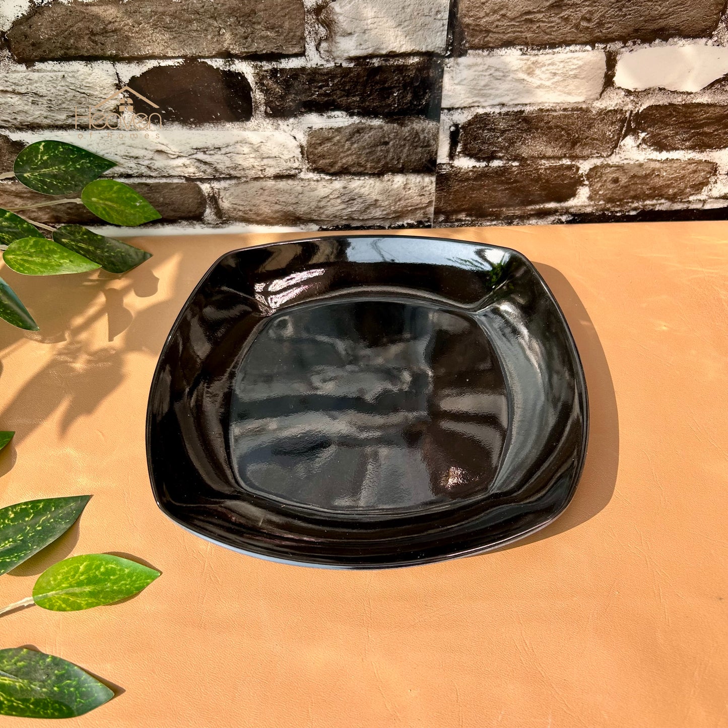 Set of 6 Melamine Plates Double-Glaze– Stain-Proof, Heavyweight, Durable Design Dinner Set Solid Black - Heaven of homes - Sale Pakistan