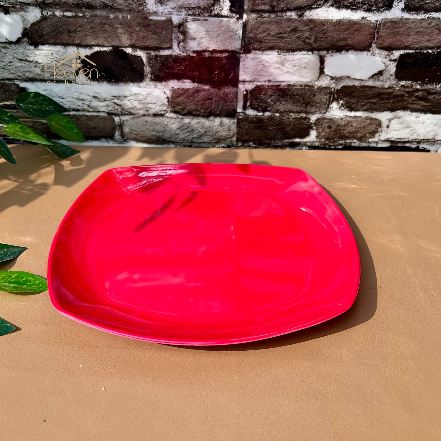 Set of 6 Melamine Plates Double-Glaze– Stain-Proof, Heavyweight, Durable Design Dinner Set Solid Red - Heaven of homes - Sale Pakistan