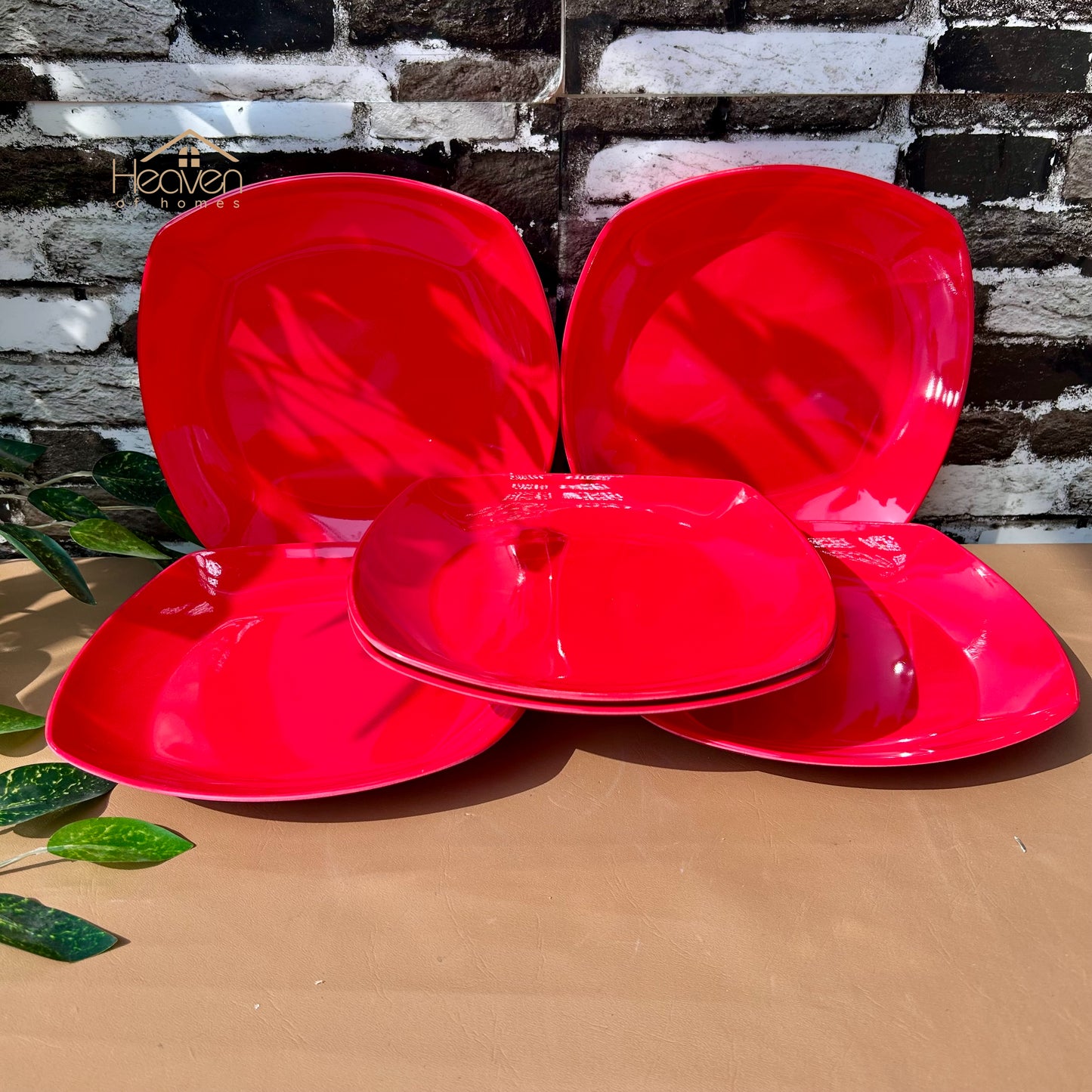 Set of 6 Melamine Plates Double-Glaze– Stain-Proof, Heavyweight, Durable Design Dinner Set Solid Red - Heaven of homes - Sale Pakistan