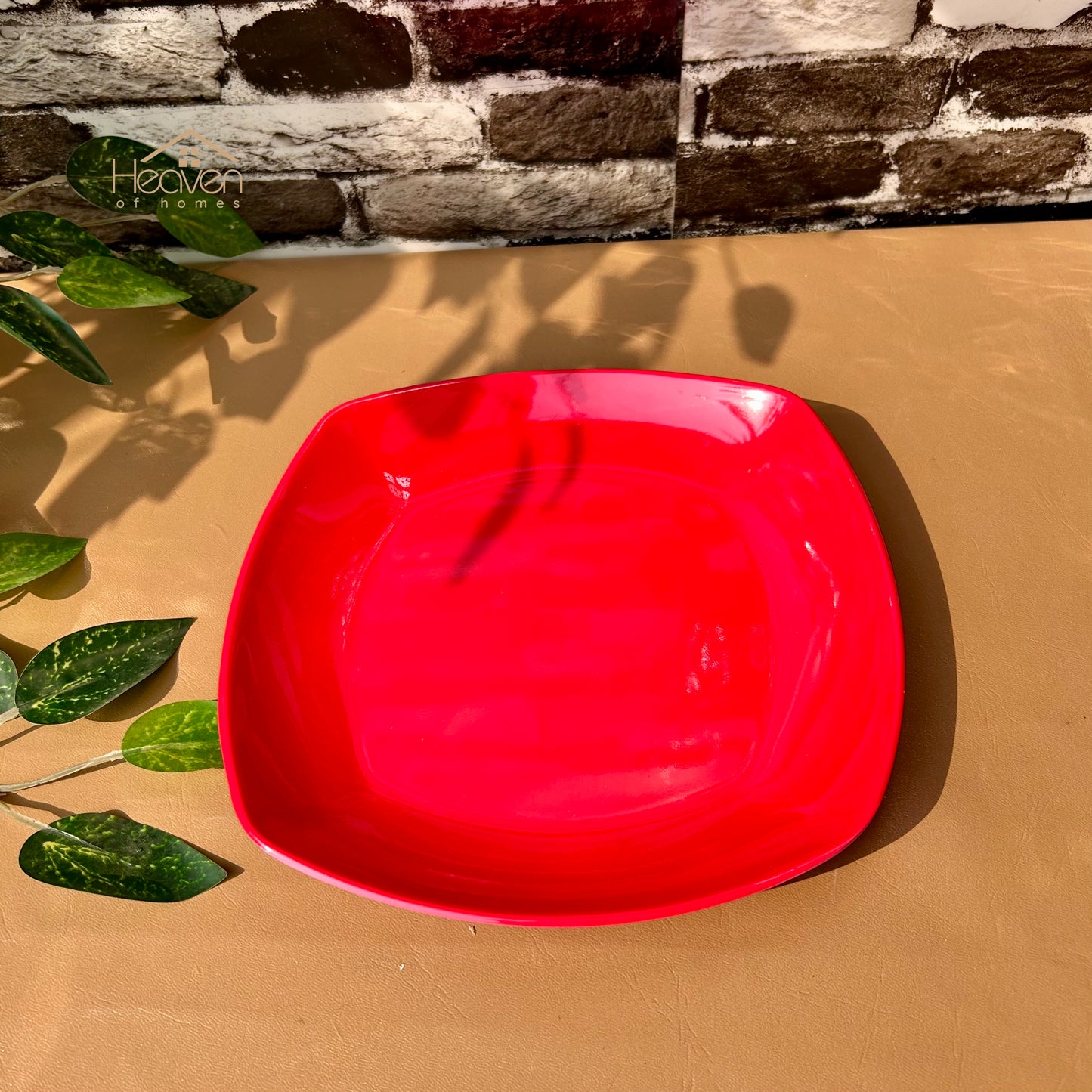 Set of 6 Melamine Plates Double-Glaze– Stain-Proof, Heavyweight, Durable Design Dinner Set Solid Red - Heaven of homes - Sale Pakistan