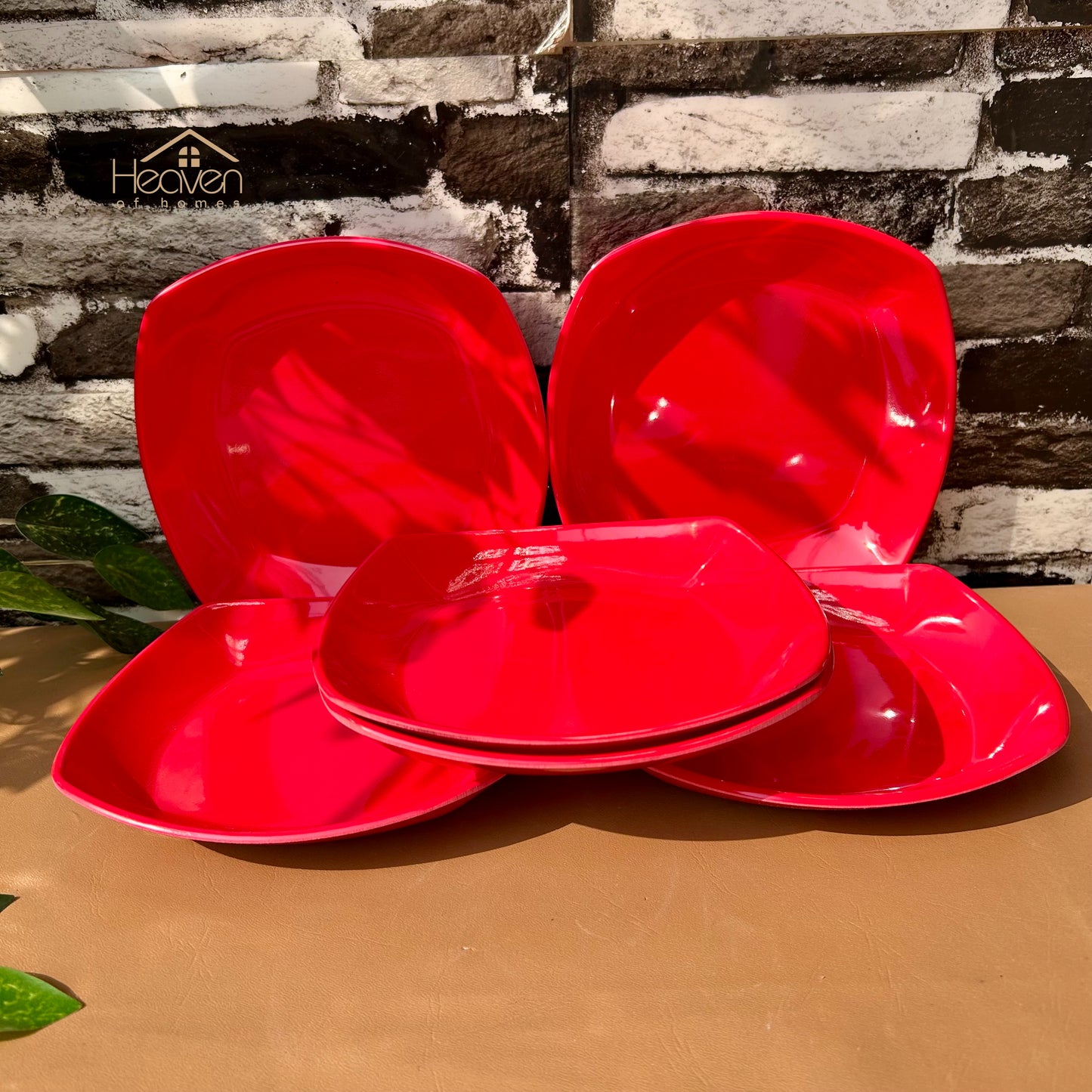 Set of 6 Melamine Plates Double-Glaze– Stain-Proof, Heavyweight, Durable Design Dinner Set Solid Red - Heaven of homes - Sale Pakistan