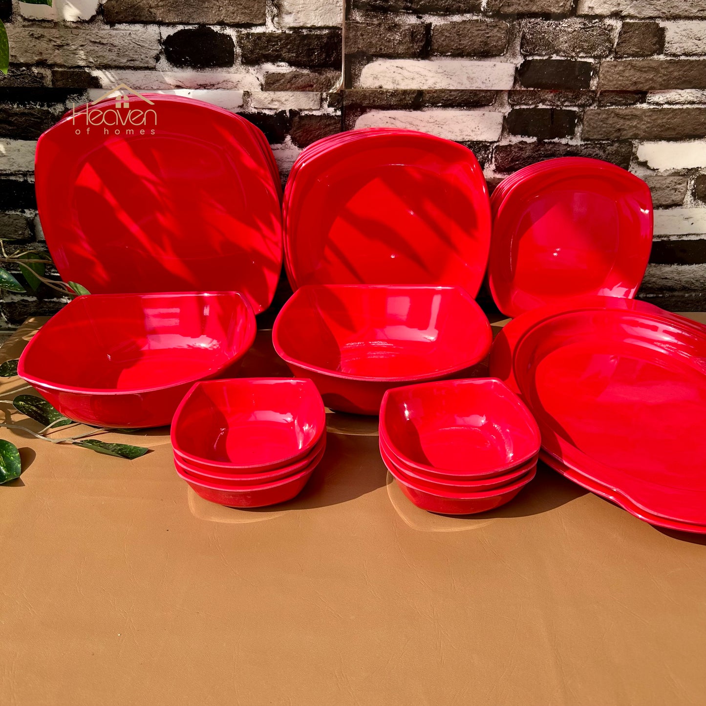 Melamine 28 Pieces Dinner Set Double-Glaze– Stain-Proof, Heavyweight, Durable Design Dinner Set Solid Red - Heaven of homes - Sale Pakistan
