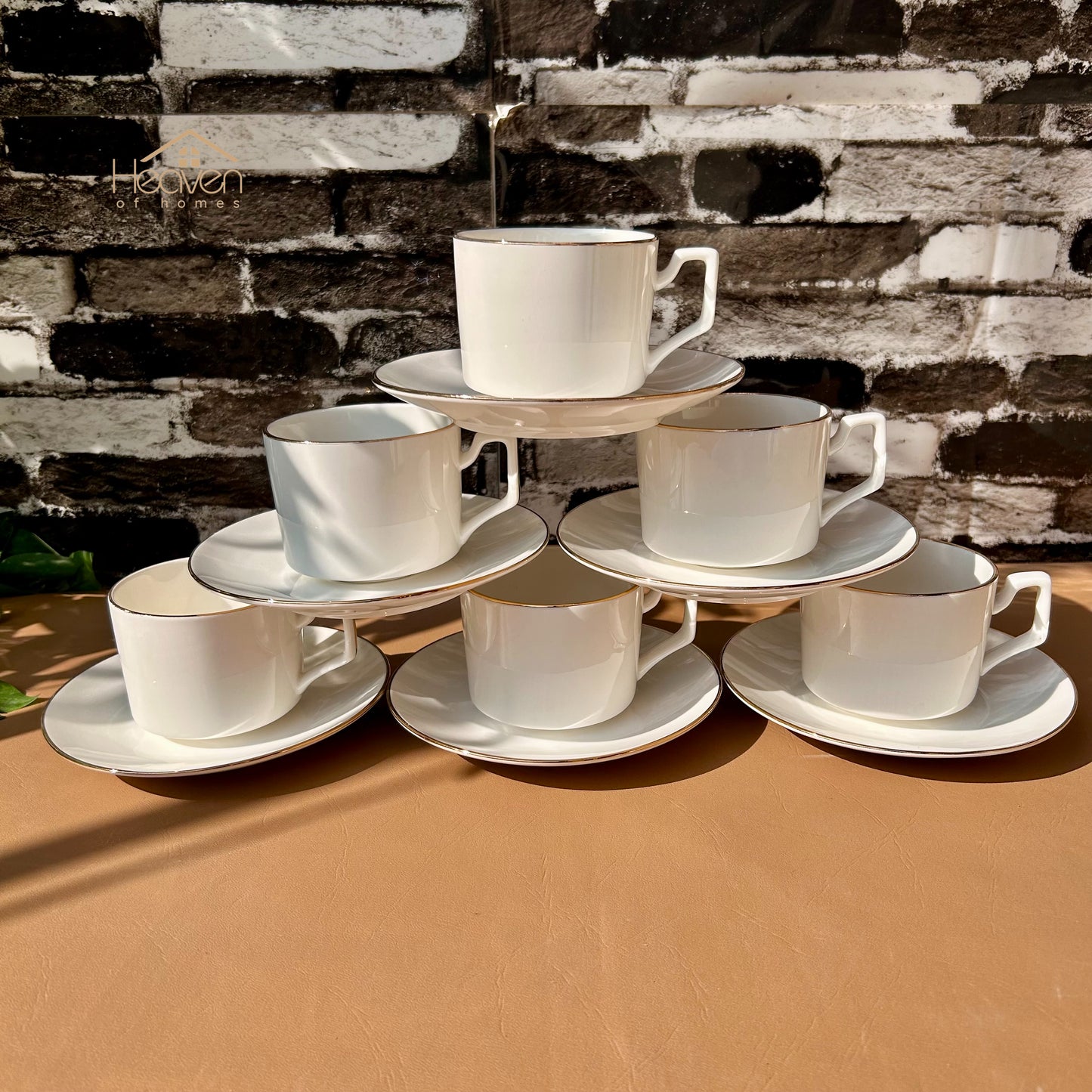 Bone China Cup and Saucer Set of 6 – Weightless Perfection with Golden Rim Cup Style - Heaven of homes - Sale Pakistan