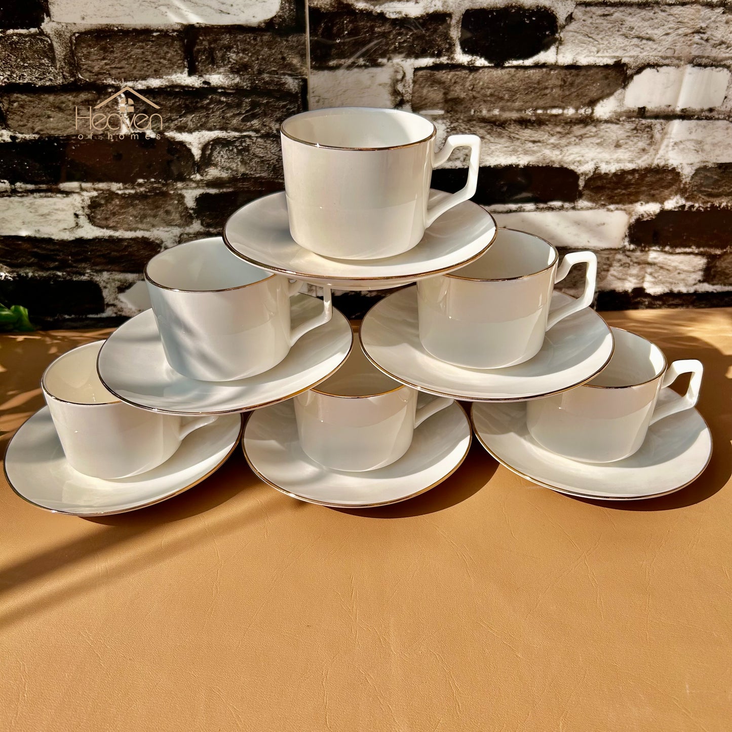Bone China Cup and Saucer Set of 6 – Weightless Perfection with Golden Rim Cup Style - Heaven of homes - Sale Pakistan