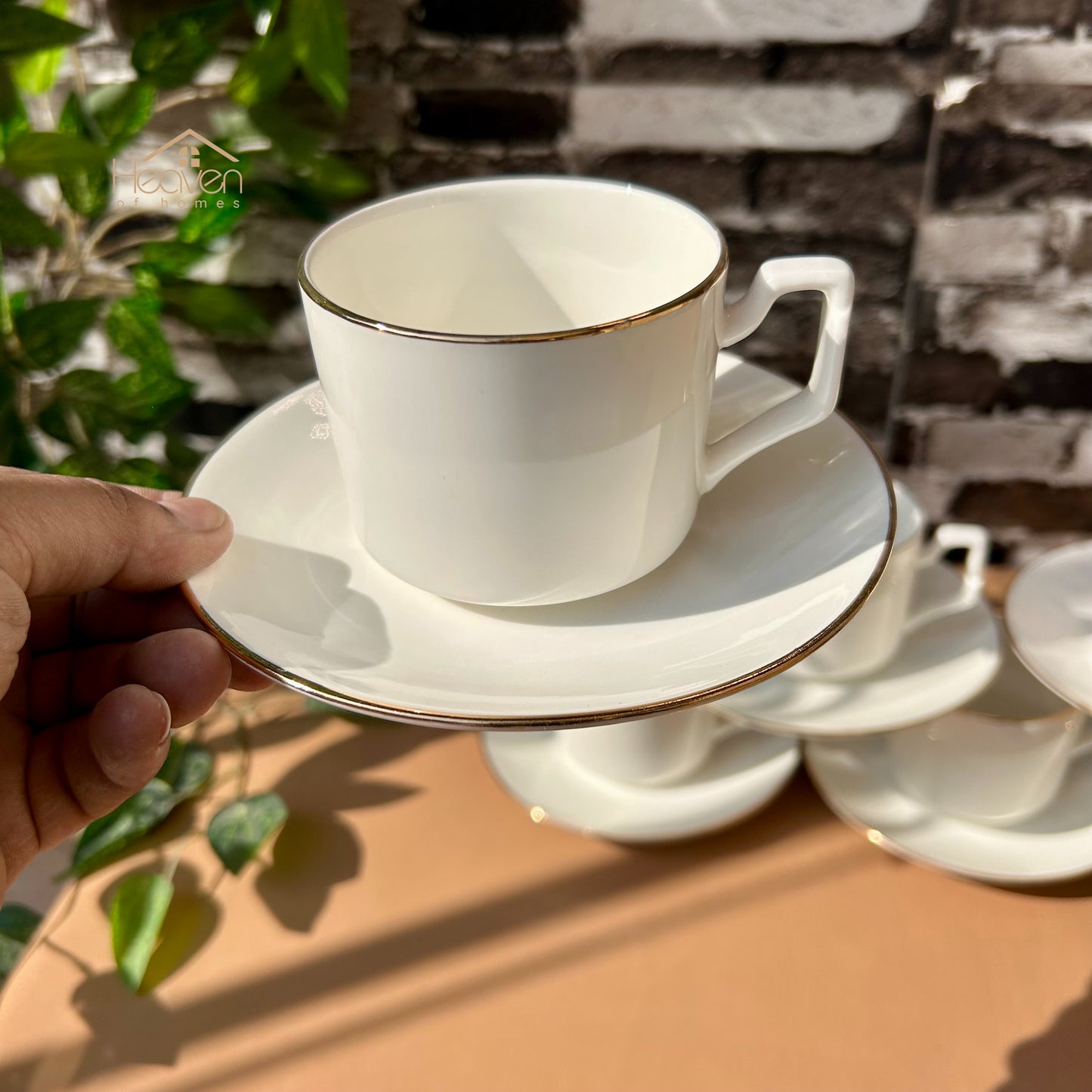 Bone China Cup and Saucer Set of 6 – Weightless Perfection with Golden Rim Cup Style - Heaven of homes - Sale Pakistan