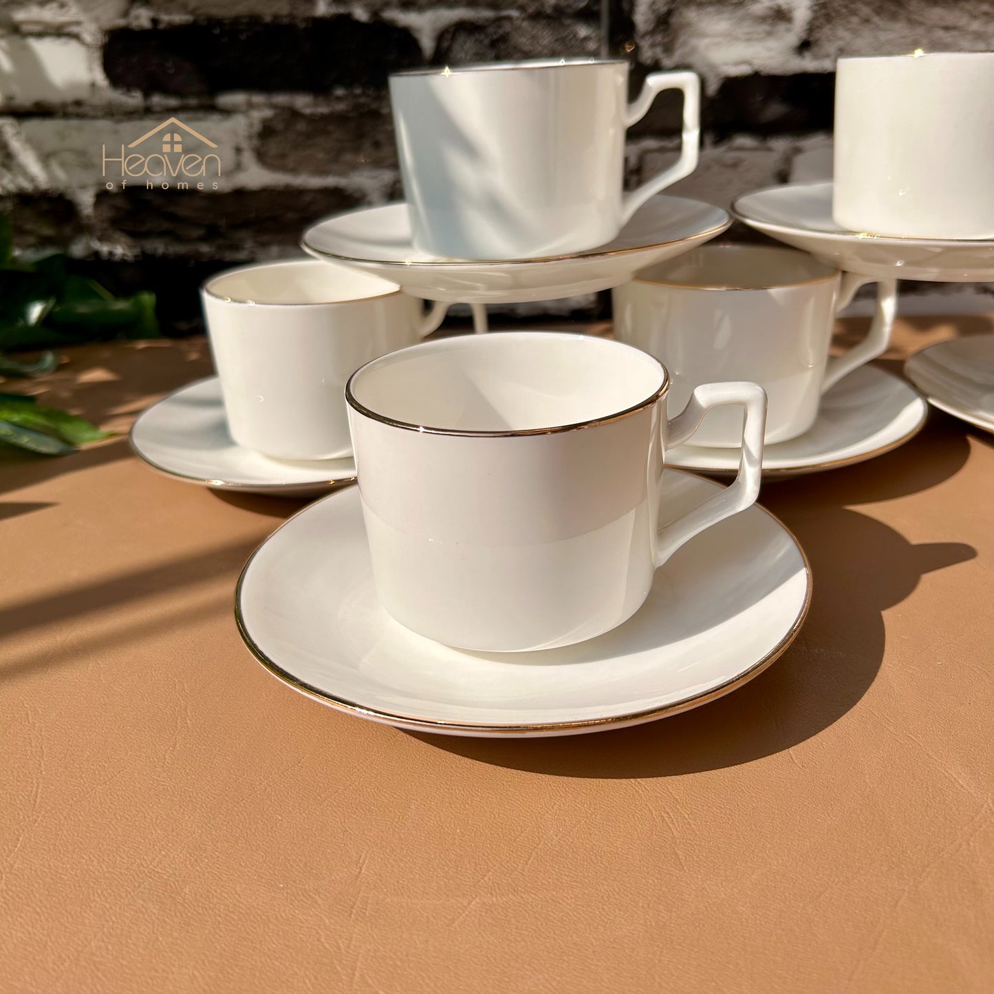 Bone China Cup and Saucer Set of 6 – Weightless Perfection with Golden Rim Cup Style - Heaven of homes - Sale Pakistan