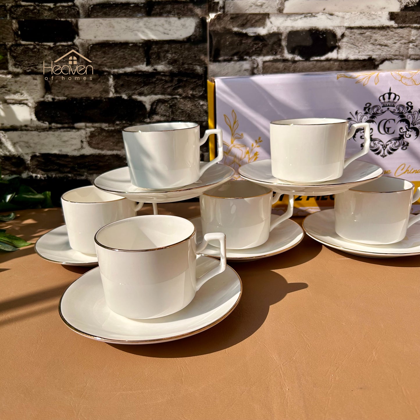 Bone China Cup and Saucer Set of 6 – Weightless Perfection with Golden Rim Cup Style - Heaven of homes - Sale Pakistan