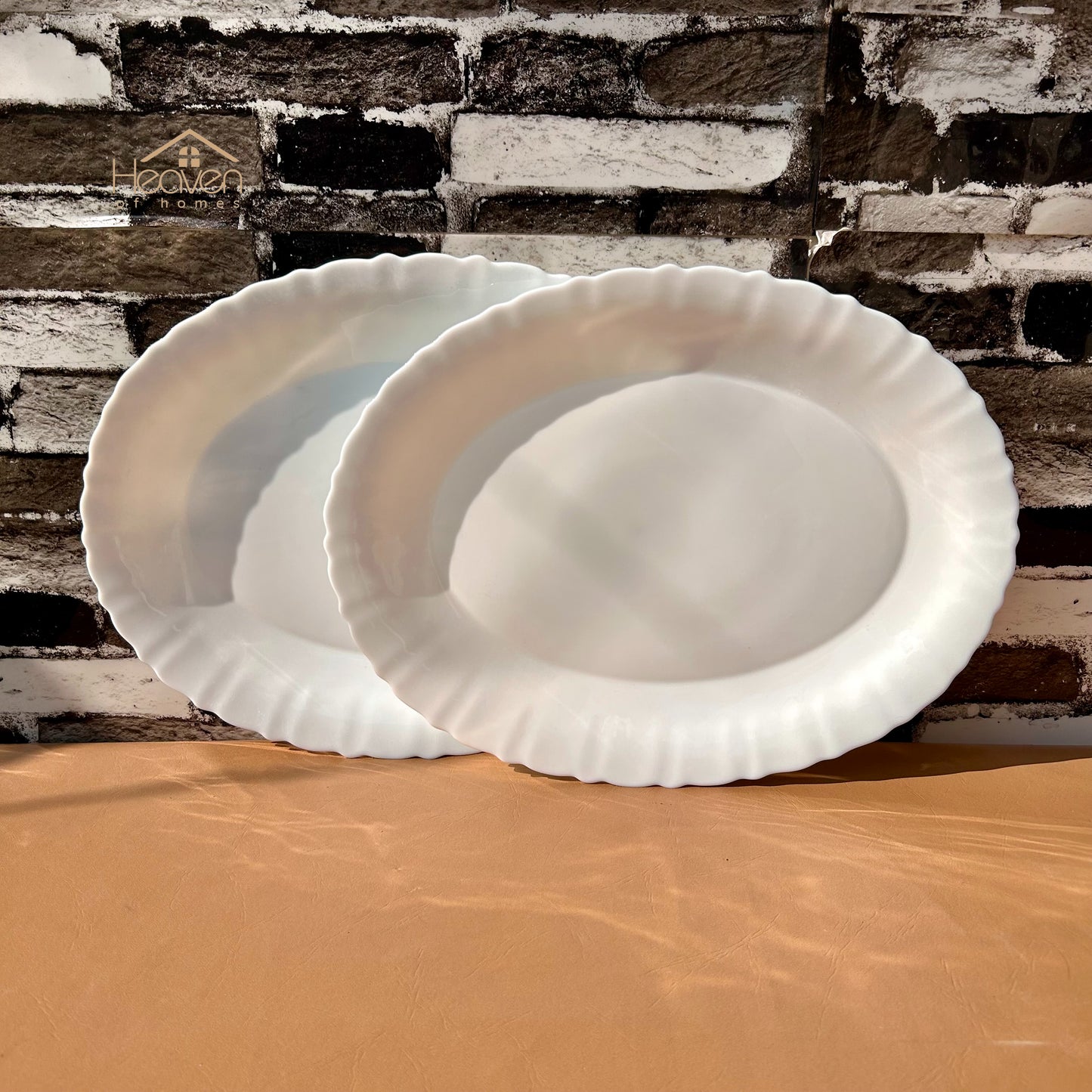 Opal Set of 2 Marble 14 Inches Rice Dishes Round White– Stain-Proof and Microwave Safe Imported