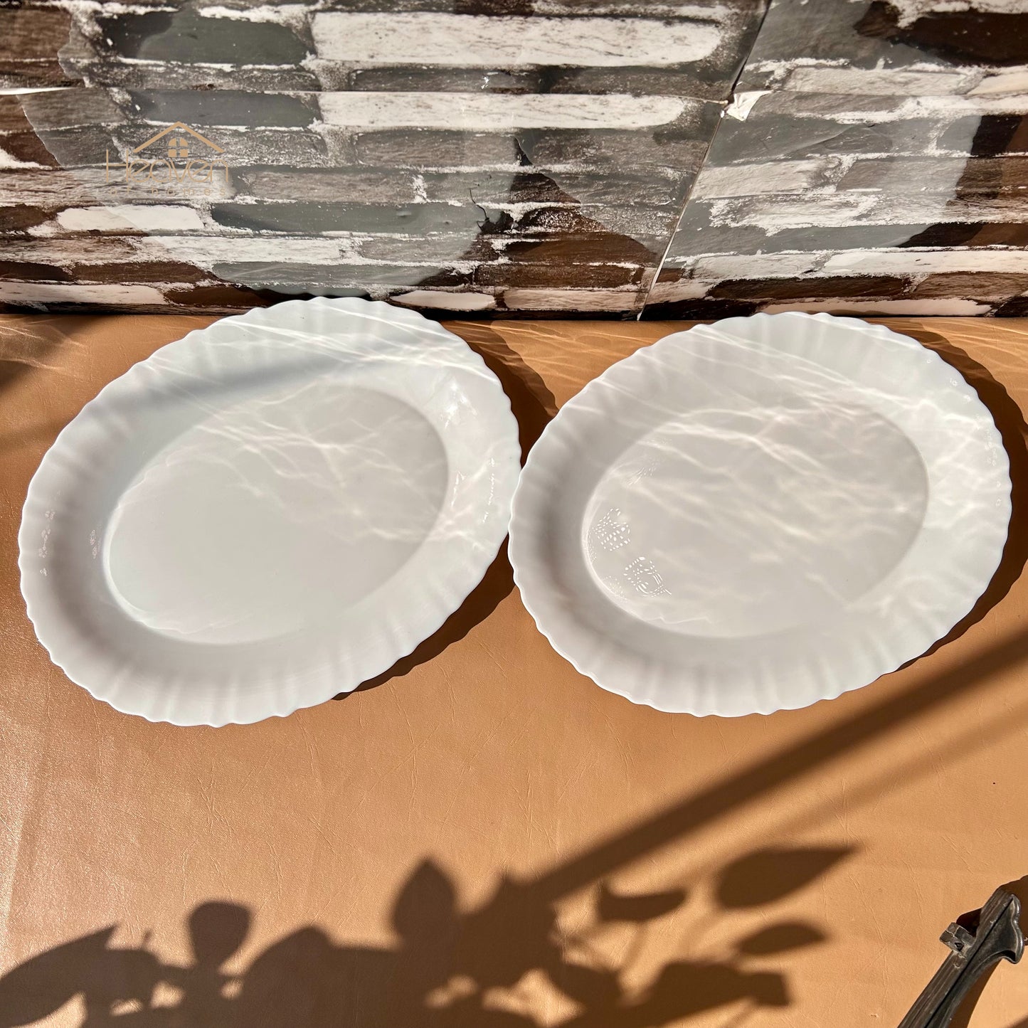 Opal Set of 2 Marble 14 Inches Rice Dishes Round White– Stain-Proof and Microwave Safe Imported - Heaven of homes - Sale Pakistan