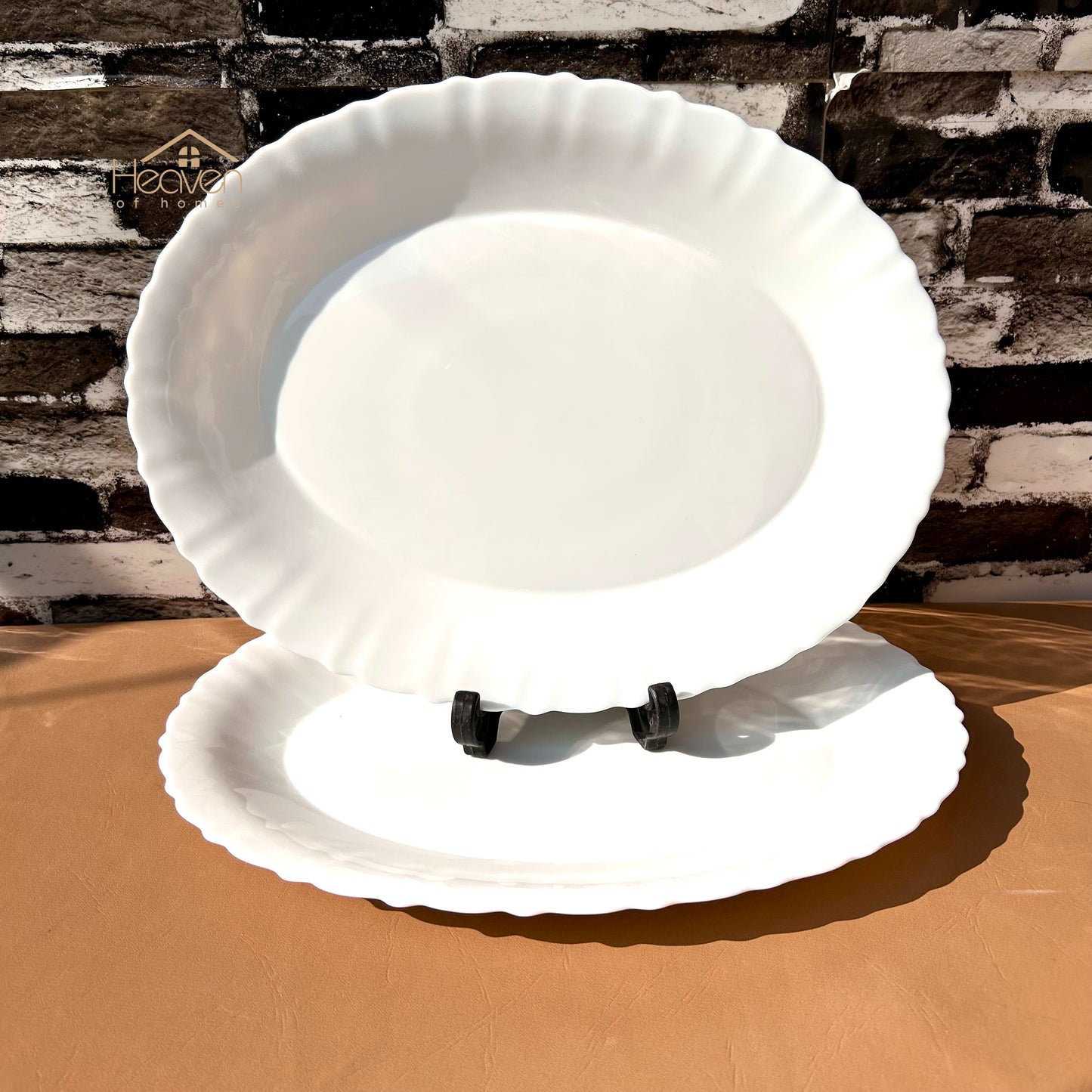 Opal Set of 2 Marble 14 Inches Rice Dishes Round White– Stain-Proof and Microwave Safe Imported