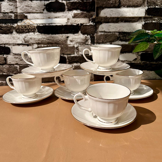 Bone China Set of 6 Cup and Saucer Set– Weightless Perfection with Golden Rim Lining - Heaven of homes - Sale Pakistan