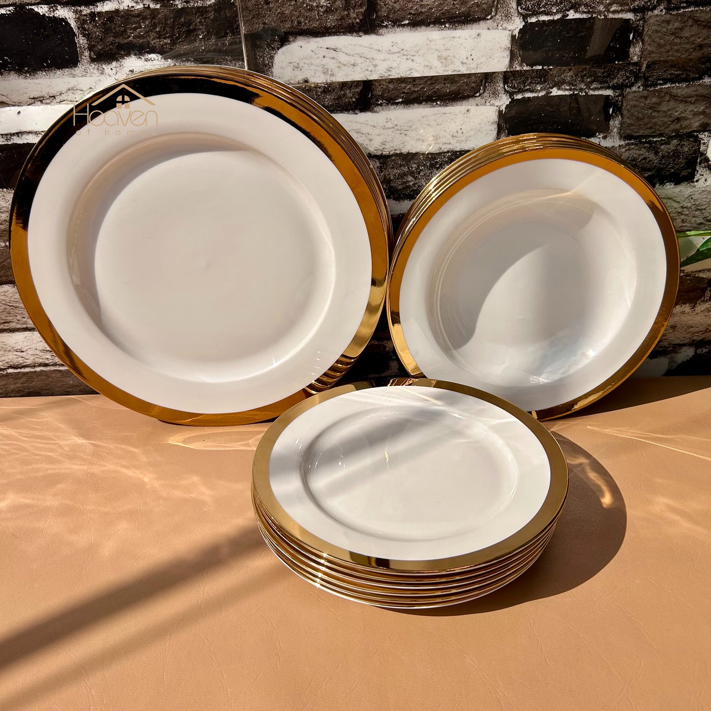 Luxury 18-Piece Bone China Dinner Plate Set with Elegant Gold Rim – Premium Tableware for Dining & Special Occasions - Heaven of homes - Sale Pakistan
