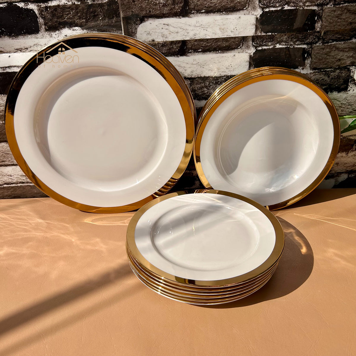 Luxury 18-Piece Bone China Dinner Plate Set with Elegant Gold Rim – Premium Tableware for Dining & Special Occasions - Heaven of homes - Sale Pakistan