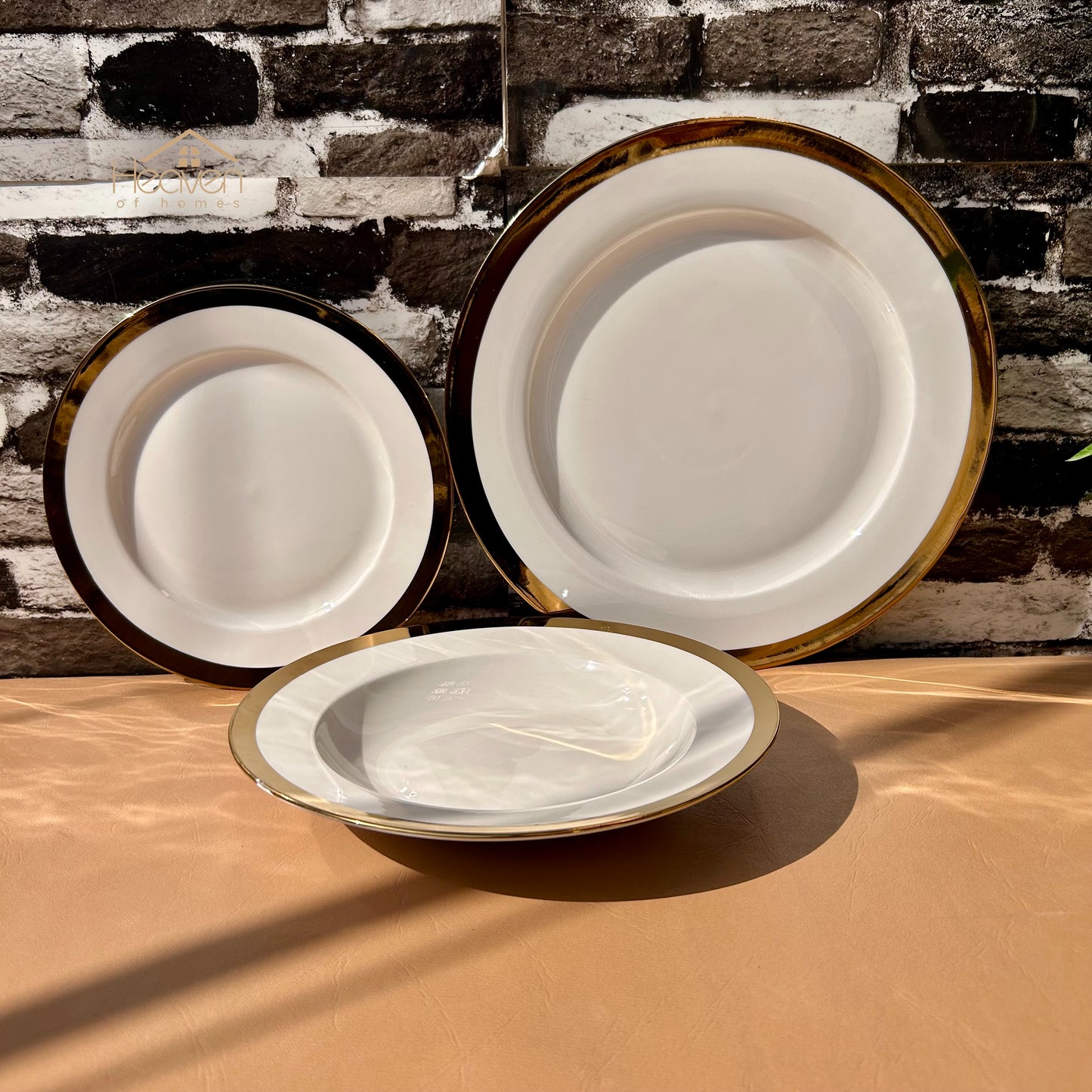 Luxury 18-Piece Bone China Dinner Plate Set with Elegant Gold Rim – Premium Tableware for Dining & Special Occasions - Heaven of homes - Sale Pakistan