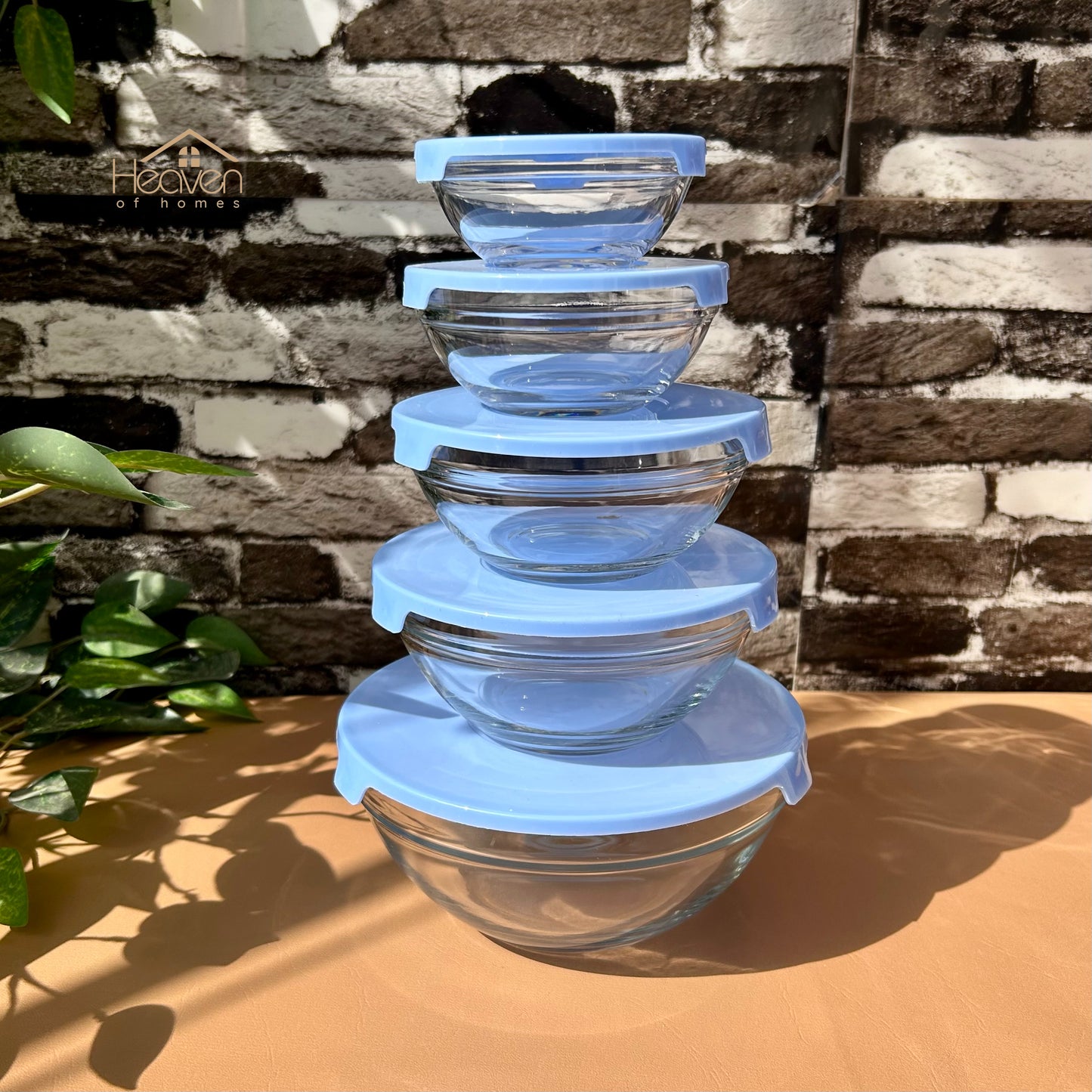 Delisoga® 5-Piece Fresh Bowl Set with Blue Lids | Durable Glass Food Storage Containers - Heaven of homes - Sale Pakistan