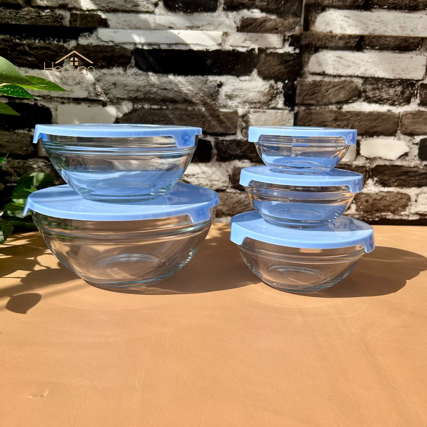 Delisoga® 5-Piece Fresh Bowl Set with Blue Lids | Durable Glass Food Storage Containers - Heaven of homes - Sale Pakistan