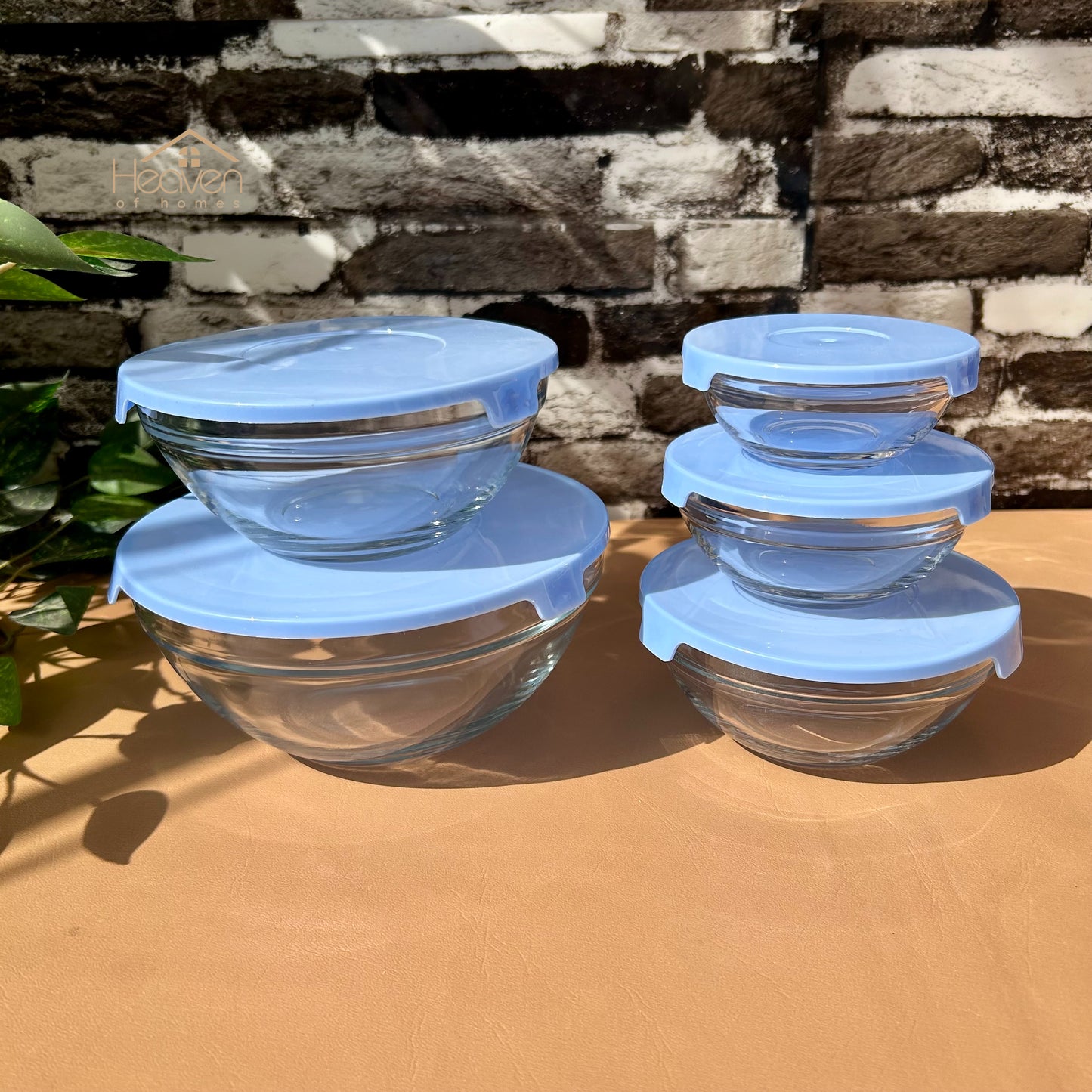 Delisoga® 5-Piece Fresh Bowl Set with Blue Lids | Durable Glass Food Storage Containers - Heaven of homes - Sale Pakistan