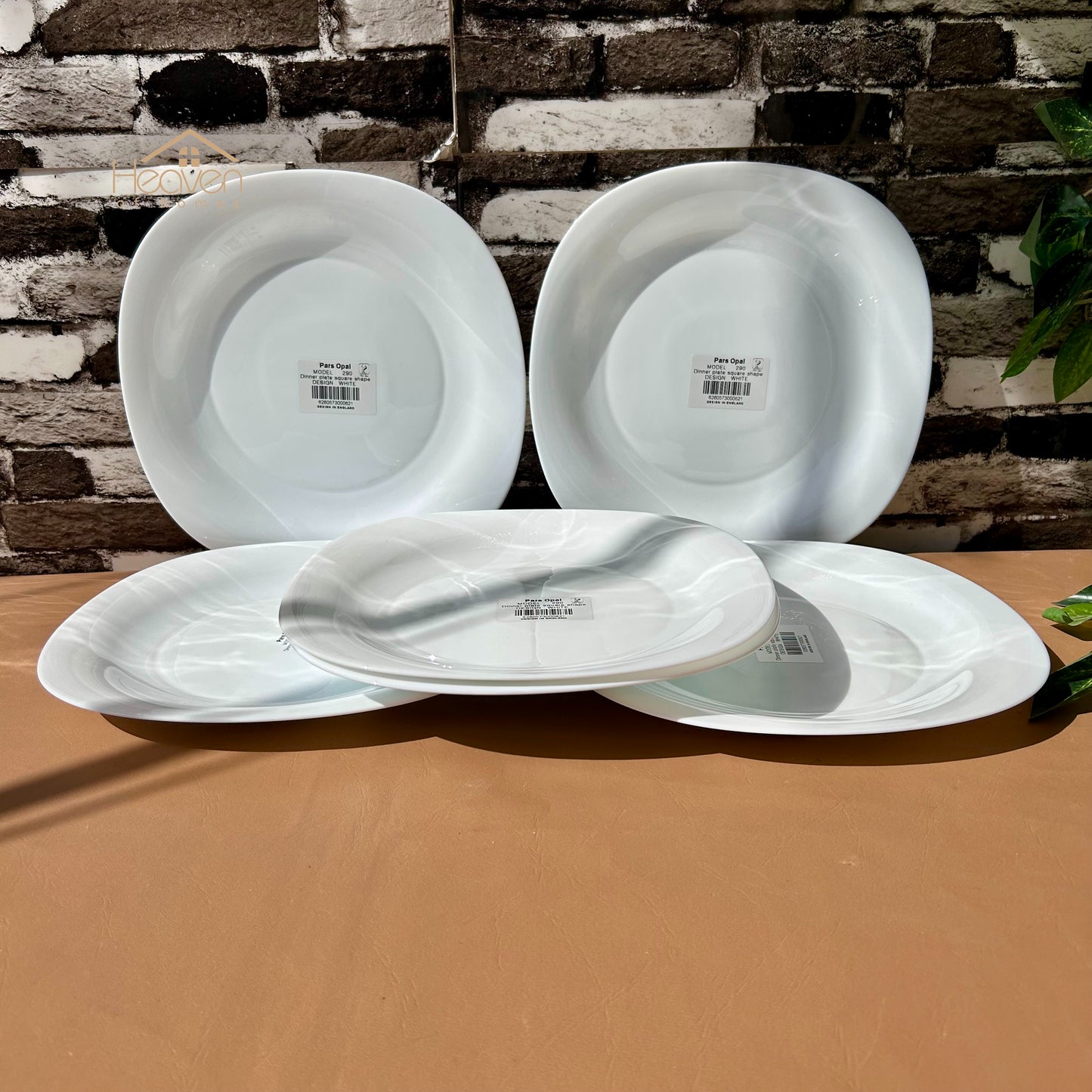 Opal Square Set of 6 Marble Plates White– Stain Proof and Microwave Safe - Heaven of homes - Sale Pakistan