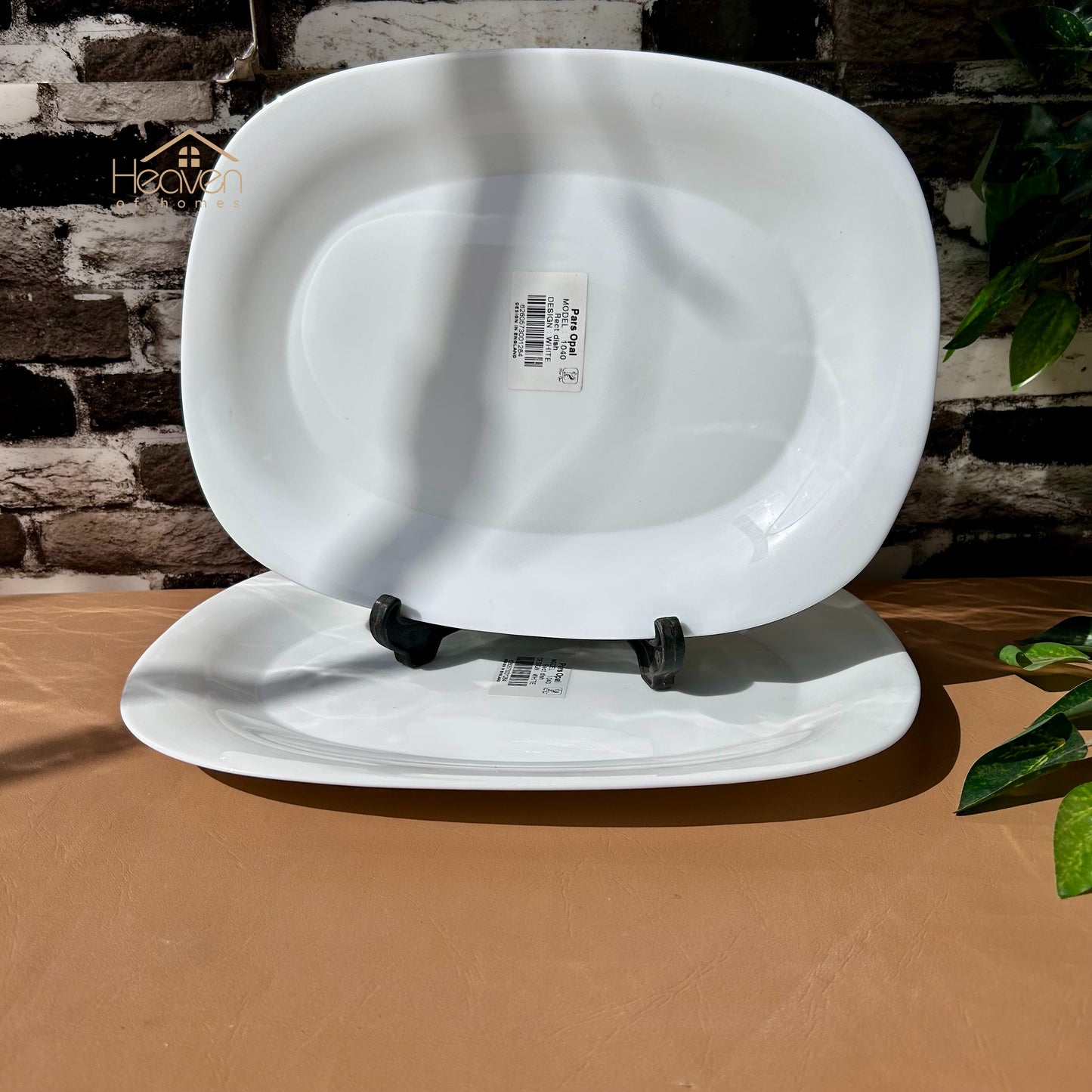 Opal Set of 2 Marble 14 Inches Rice Dishes Square White– Stain-Proof and Microwave Safe Imported