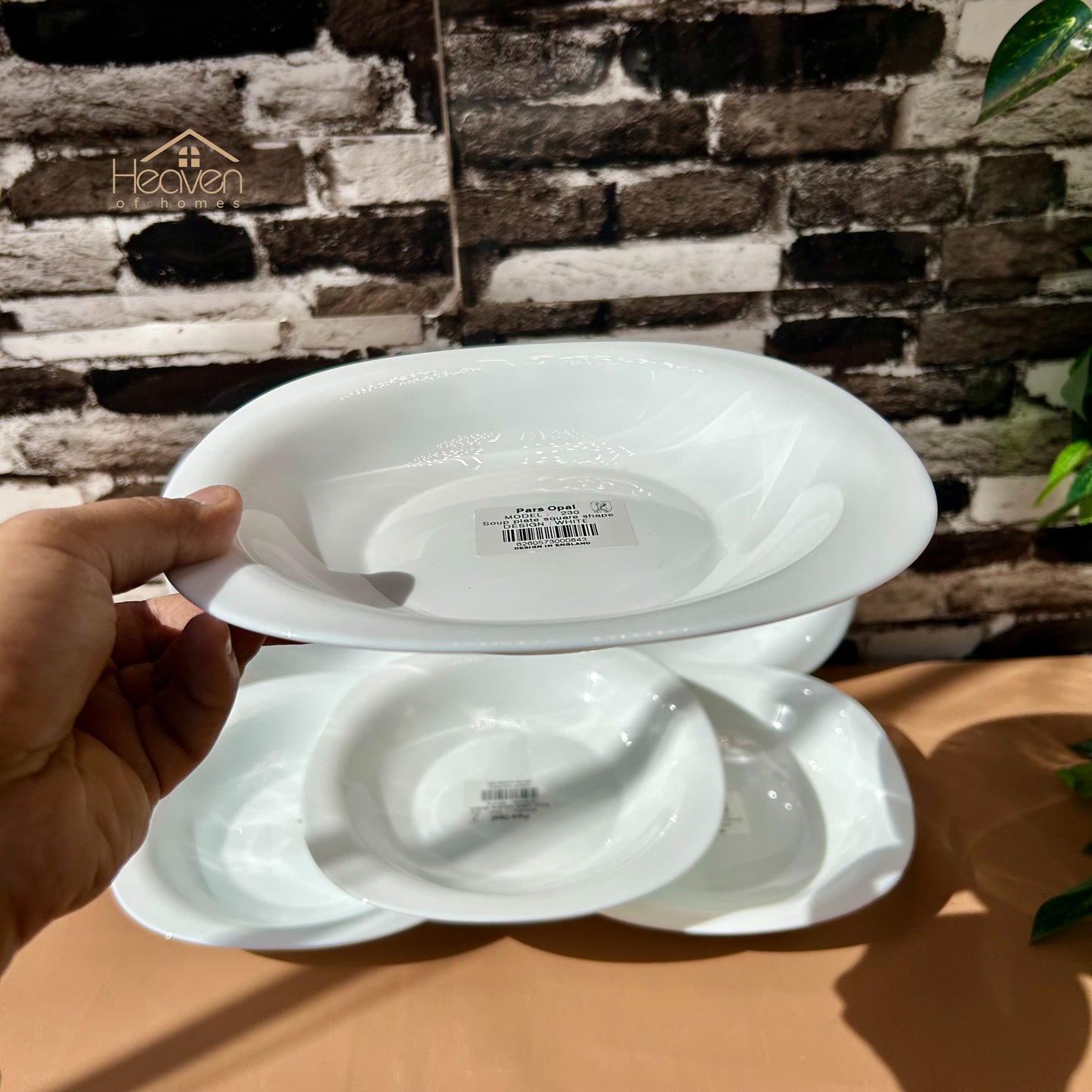 Opal Square Set of 6 Marble Plates White– Stain Proof and Microwave Safe - Heaven of homes - Sale Pakistan