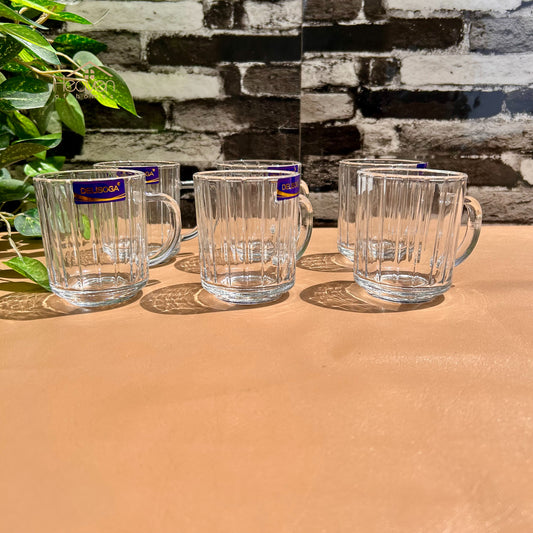 Delisoga® Transparent Clear Glass Cofee & Tea Mugs 240 ML Set of 6 Tempered ZB24E