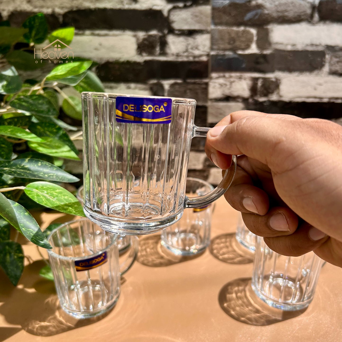 Delisoga® Transparent Clear Glass Cofee & Tea Mugs 240 ML Set of 6 Tempered ZB24E