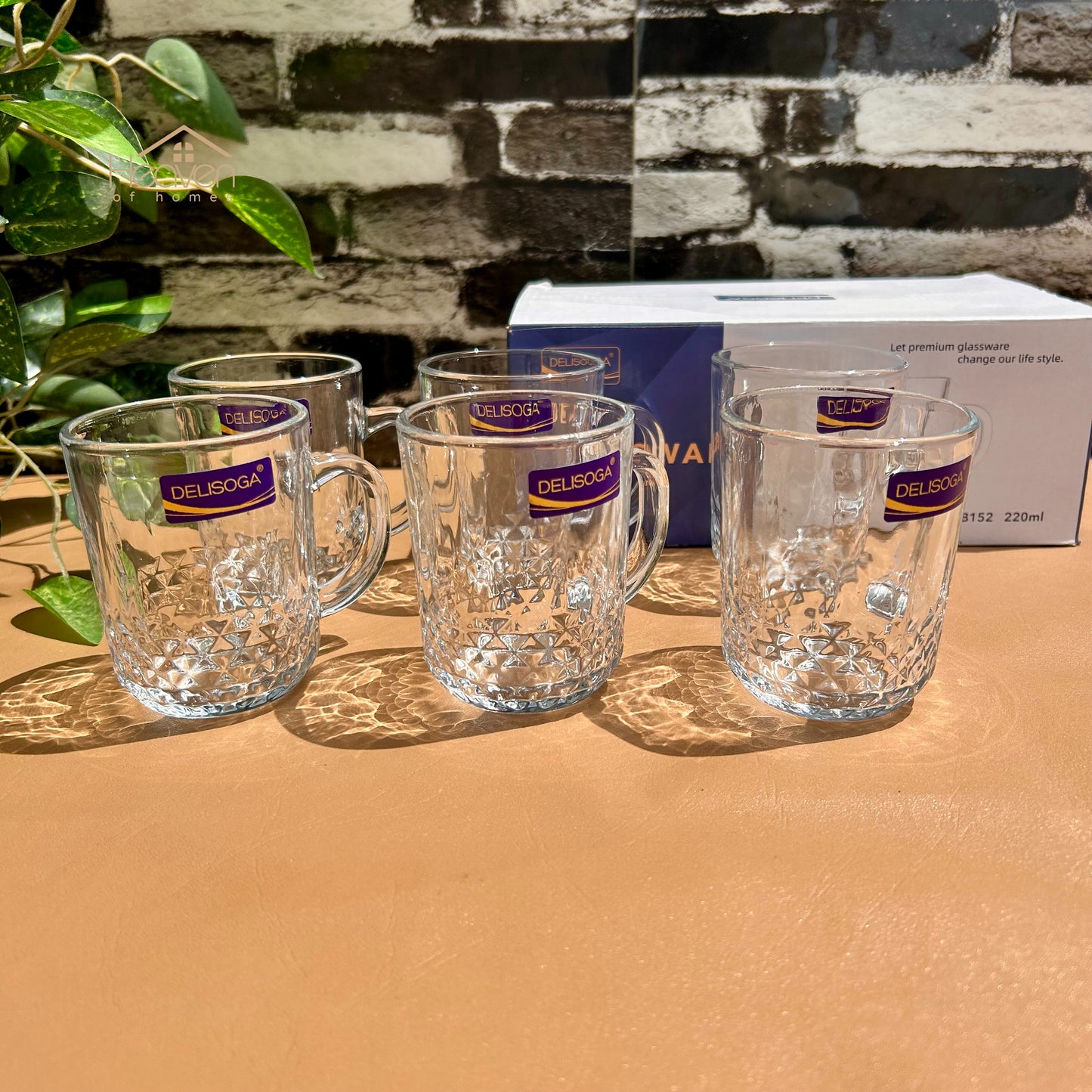 Delisoga® 6-Piece Clear Glassware Set – 220ml Stylish Tea & Coffee Mugs for Daily Use - ZB152
