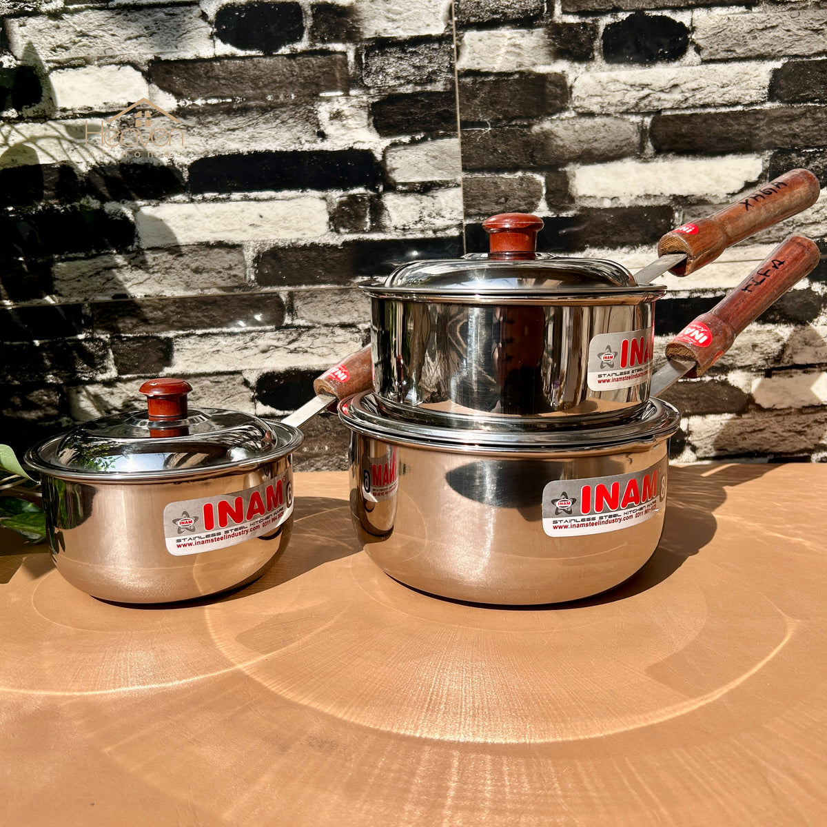 Heaven Heavy-Gauge Stainless Steel Sauce Pan with Wooden Handle