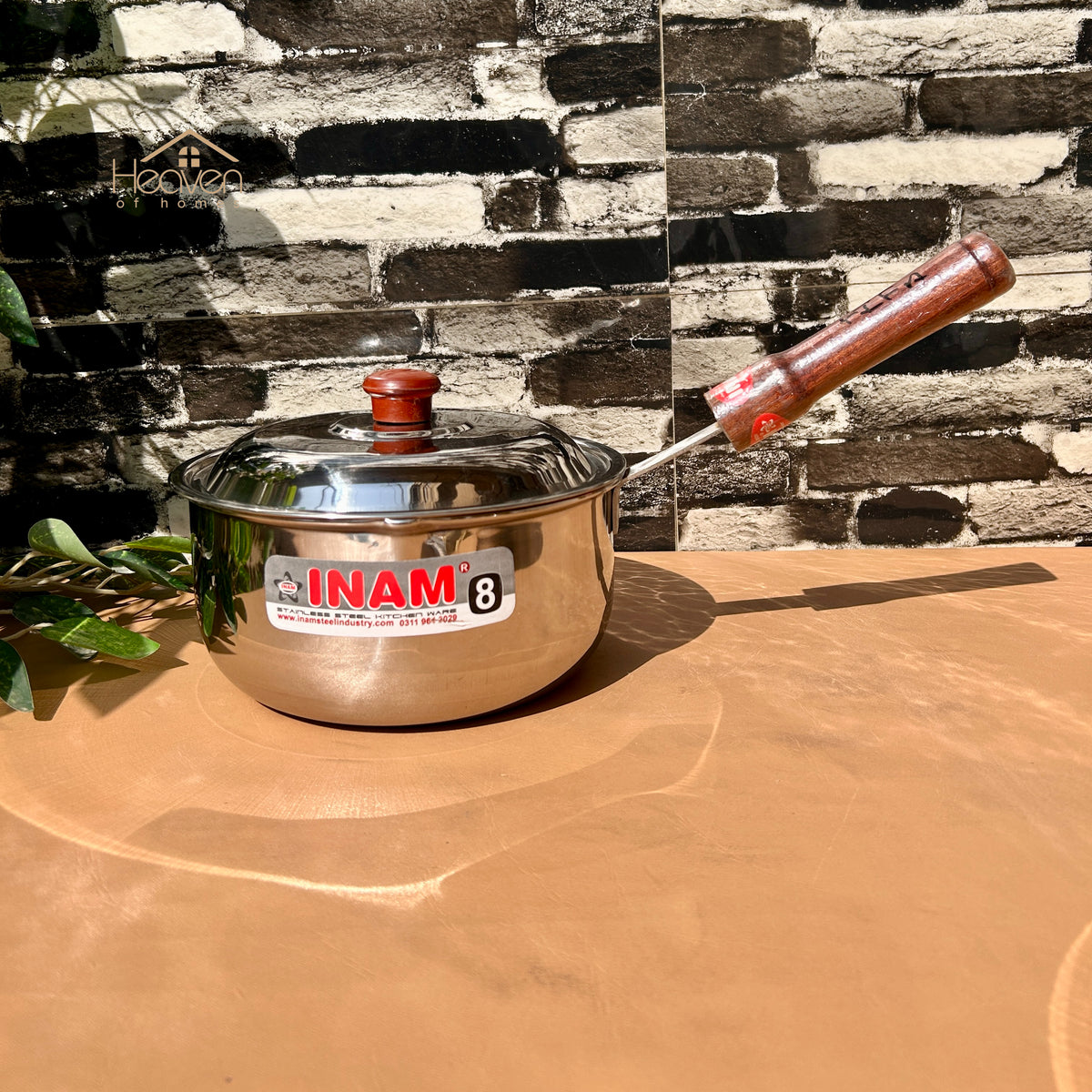 Heaven Heavy-Gauge Stainless Steel Sauce Pan with Wooden Handle