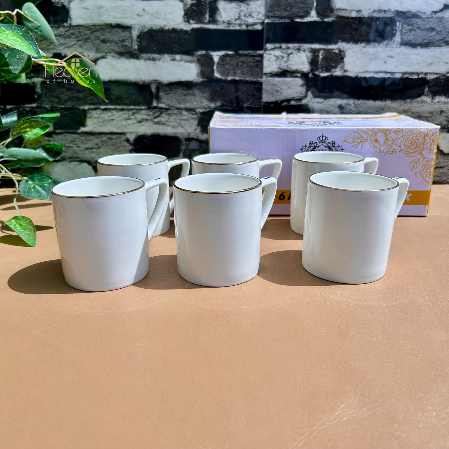Heaven® 6-piece Bone China Coffee & Tea Cups Set with Golden Rim– 200ML Elegant & Durable