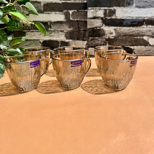 Delisoga® Set of 6 Gold Shade Clear Glass Tea Mugs – 205 ml Elegant Transparent Cups