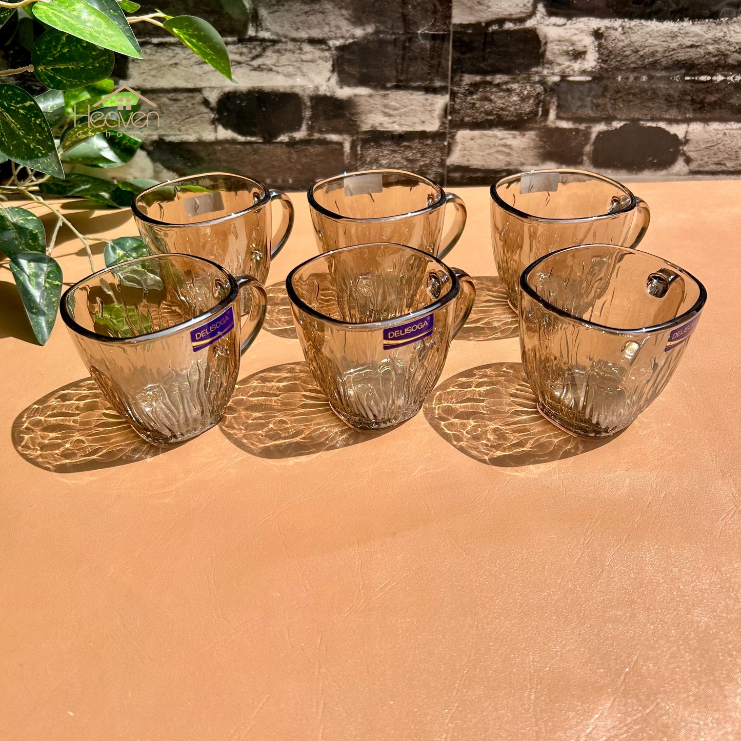 Delisoga® Set of 6 Gold Shade Clear Glass Tea Mugs – 205 ml Elegant Transparent Cups