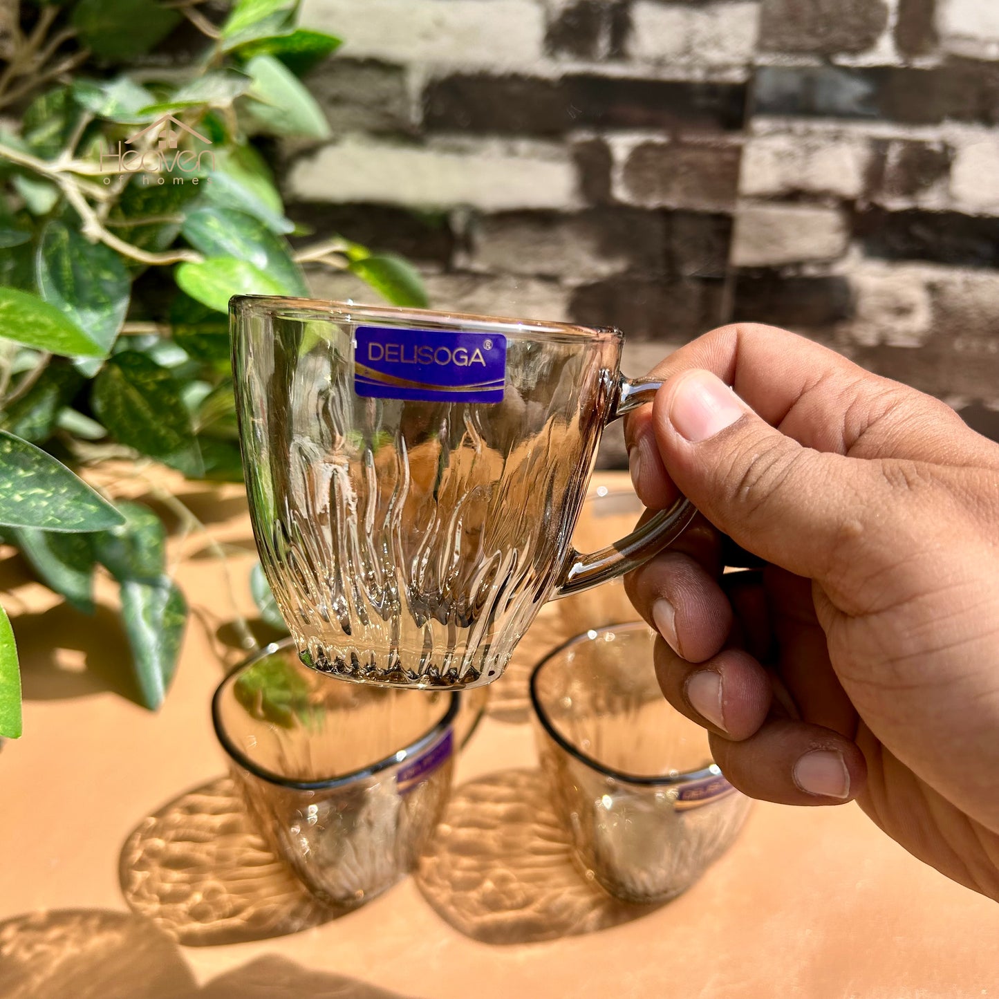 Delisoga® Set of 6 Gold Shade Clear Glass Tea Mugs – 205 ml Elegant Transparent Cups