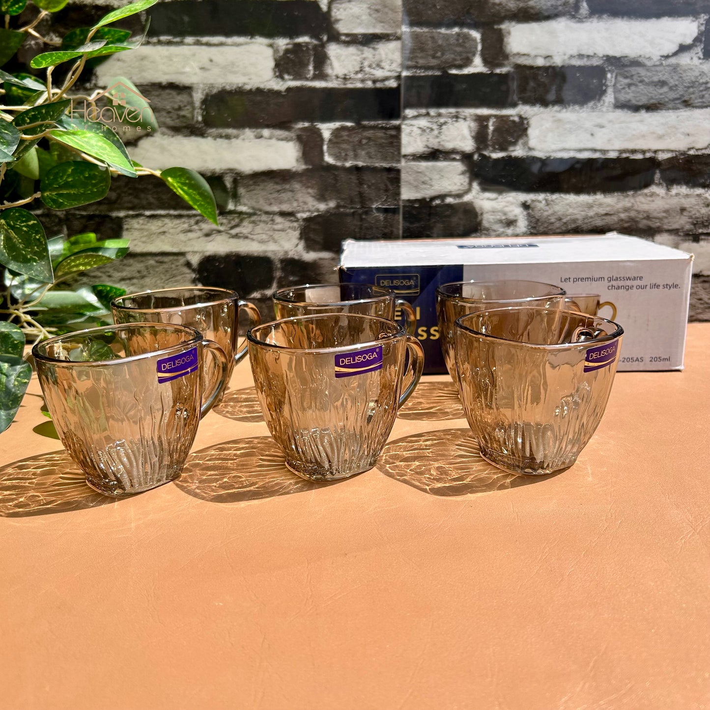 Delisoga® Set of 6 Gold Shade Clear Glass Tea Mugs – 205 ml Elegant Transparent Cups