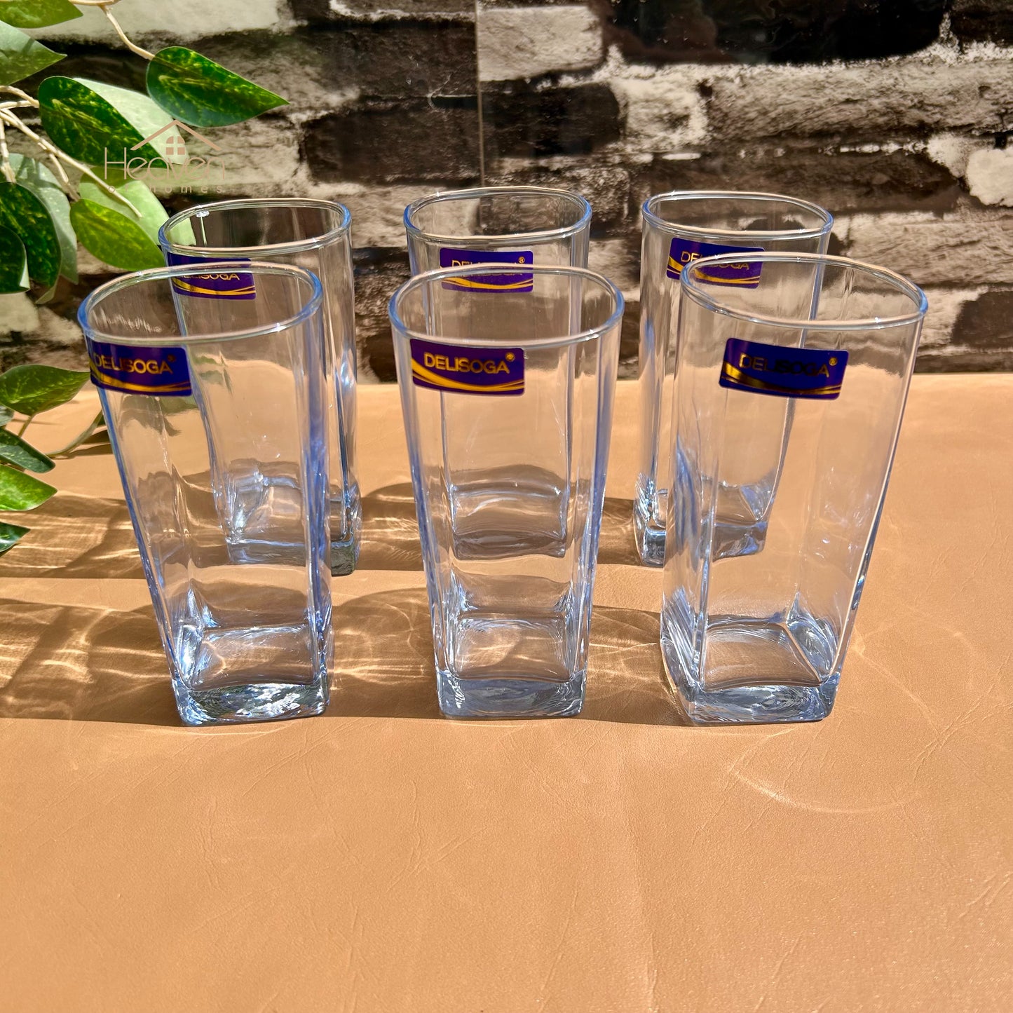 Delisoga® Elegant Blue Classic Glass Tumbler Set – 6-Piece Long 365ml Drinking Glasses Cocktail Blue