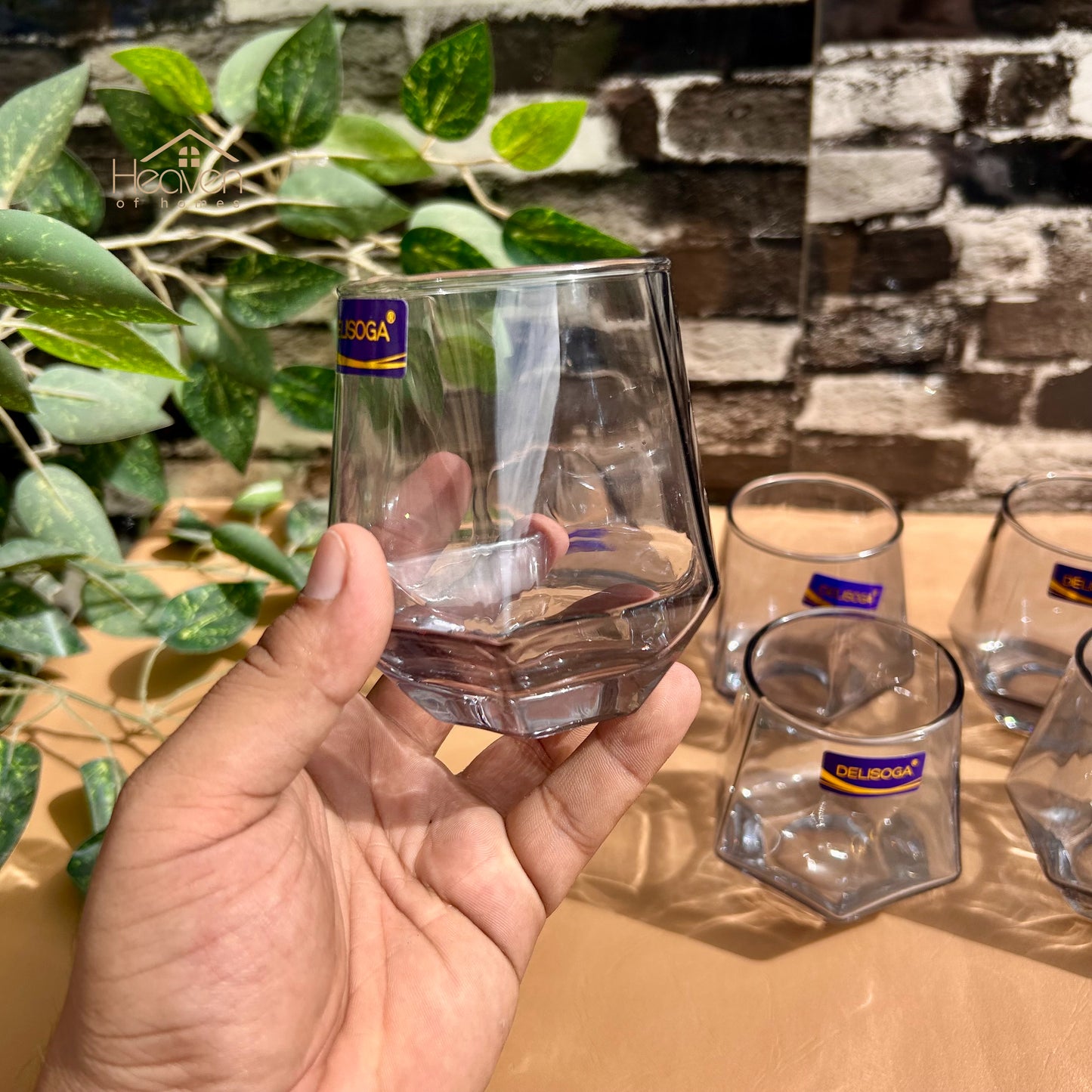 Delisoga® 6-Piece Diamond-Shaped Glass Water Set – 340 ml Clear Transparent Premium Glassware