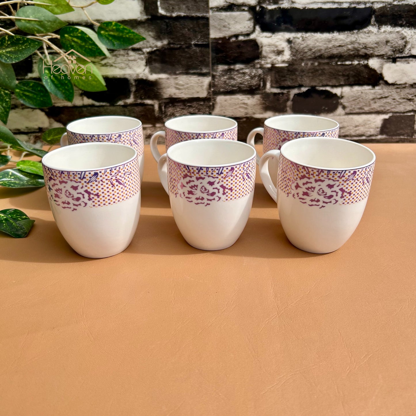 Heaven® Set of 6 Designer Printed Bone China Tea & Coffee Cups – 205 ml Lightweight & Elegant