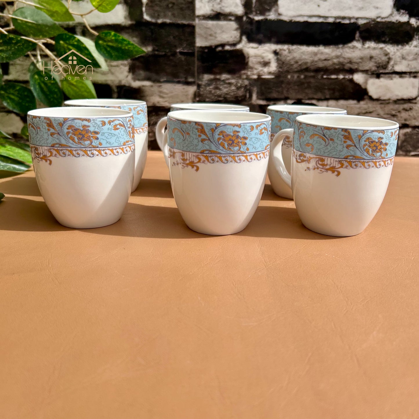 Heaven® Set of 6 Designer Printed Bone China Tea & Coffee Cups – 205 ml Lightweight & Elegant